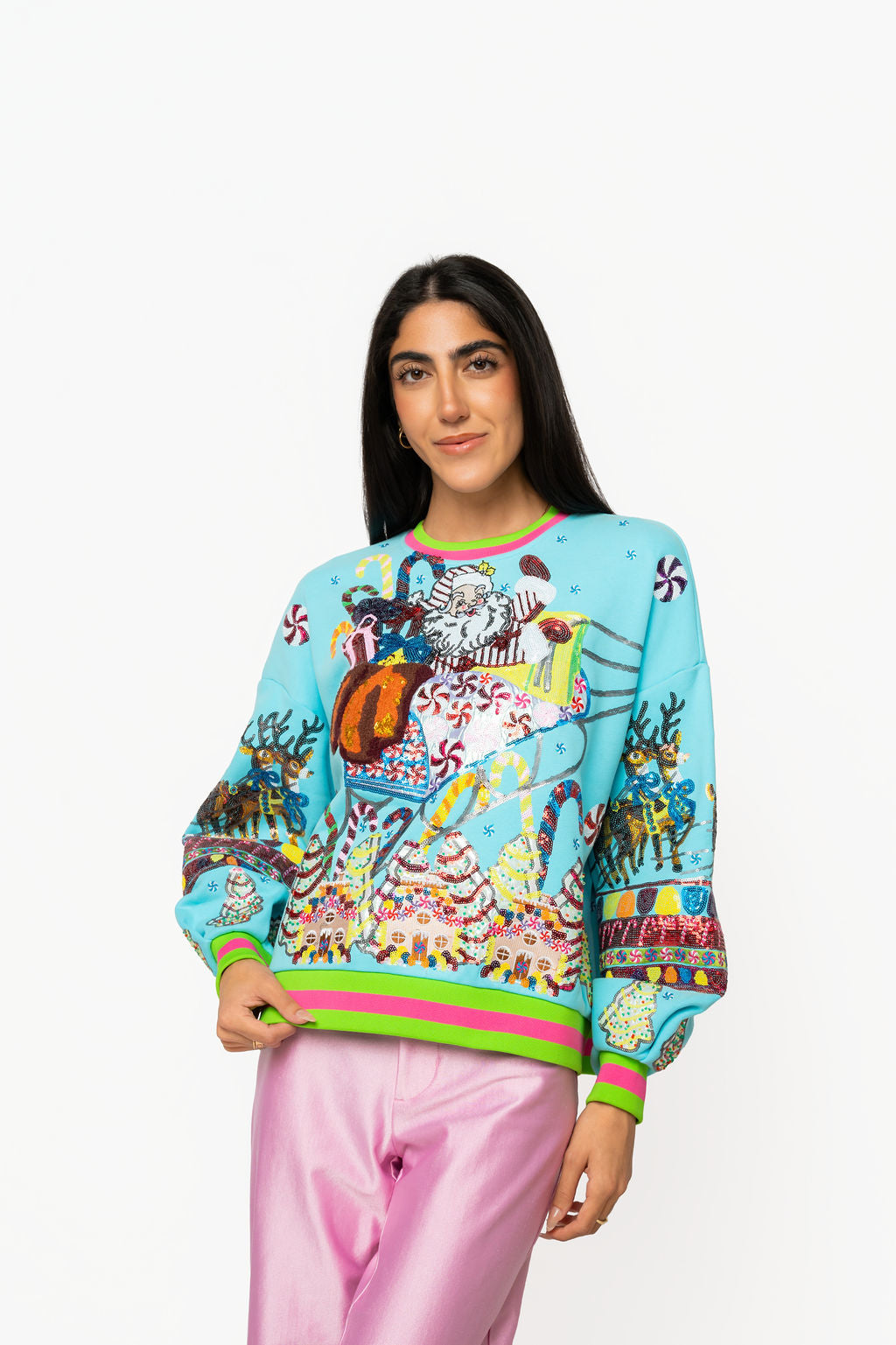 Aqua Vintage Santa Gingerbread House Sweatshirt