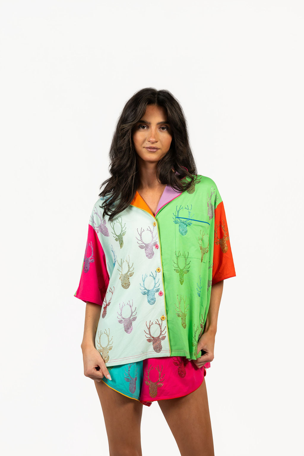 Sample Colorblock Multi Deer Head PJ Set