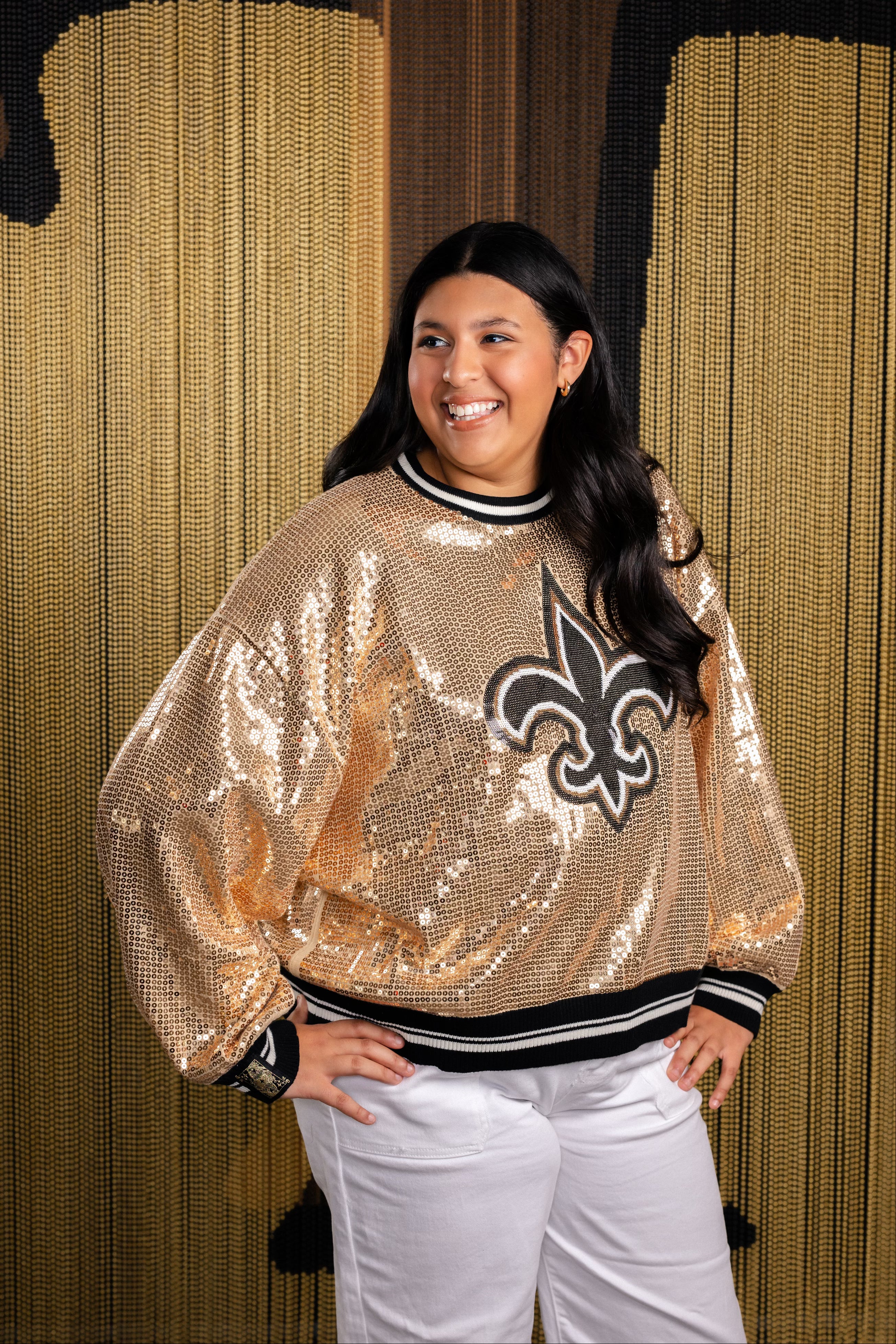 Licensed Gold Full Sequin Fleur De Lis Sweater