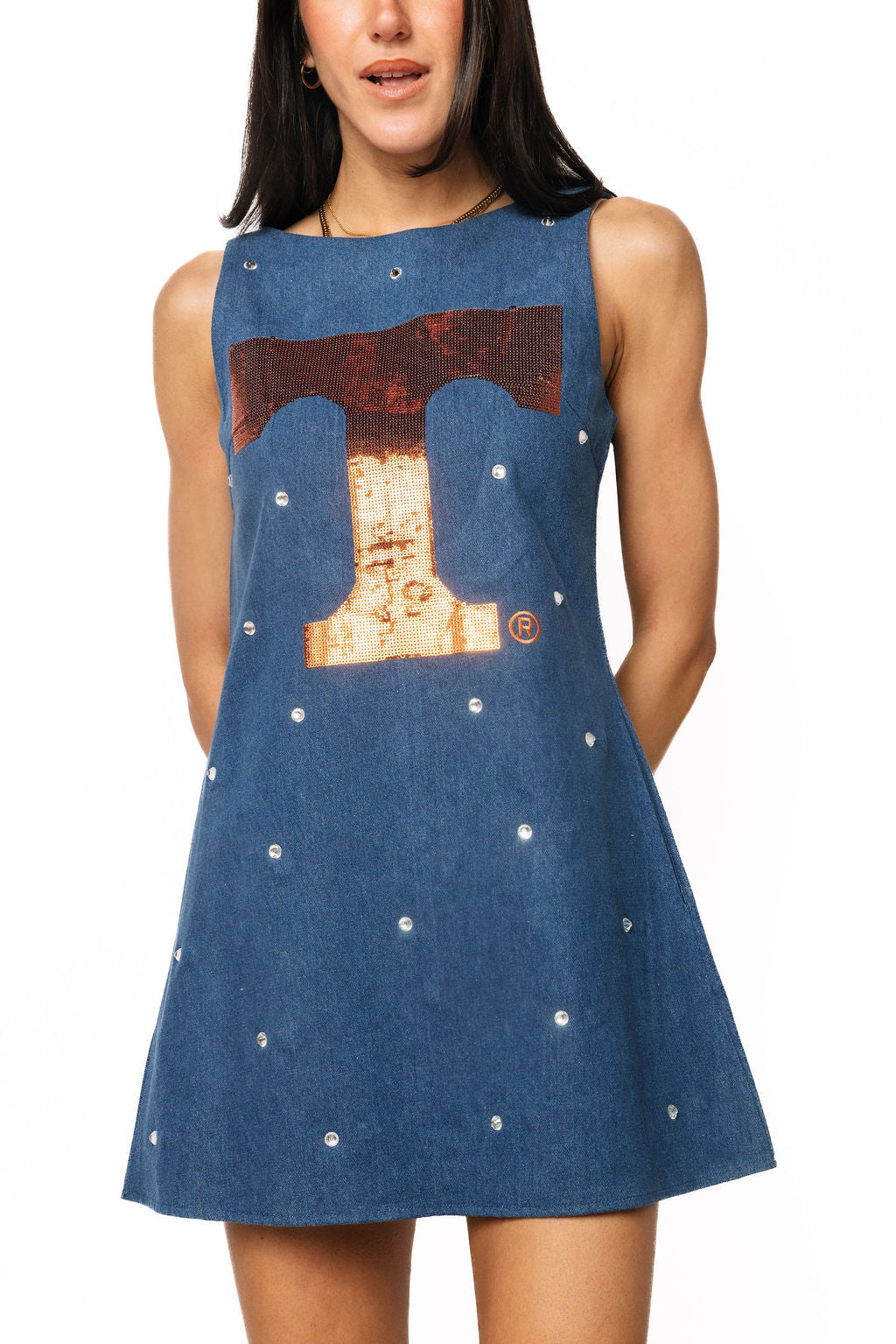 Licensed Tennessee Scattered Jewel Denim Sequin Mascot Tank Dress XL / GD26TENN17