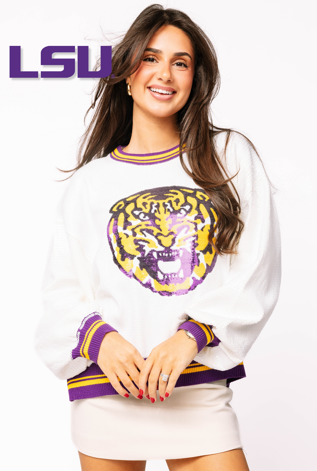 Licensed LSU Full Sequin Mascot Sweater