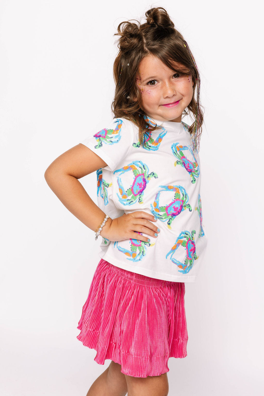 Kids Hot Pink Pleat Swing Shorts