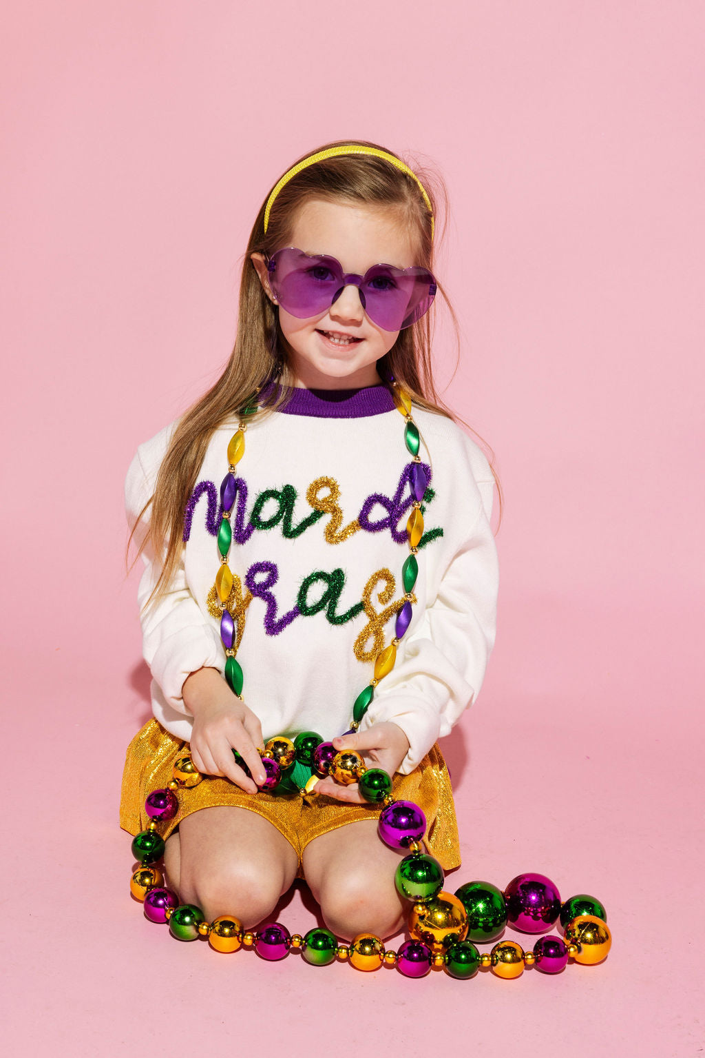 Kids Mardi Gras Glitter Script Sweater