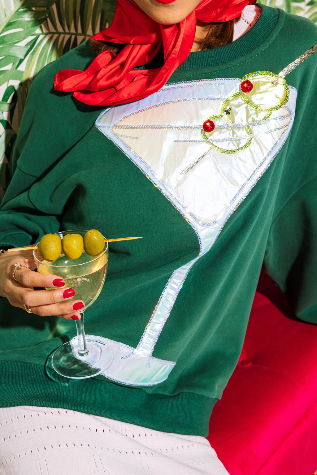 Olive Green Metallic Martini Sweatshirt