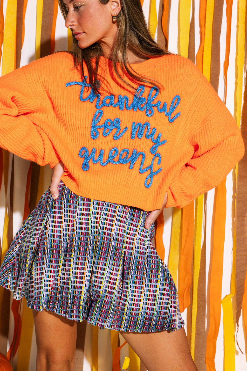 Neon Orange 'Thankful For My Queens' Sweater