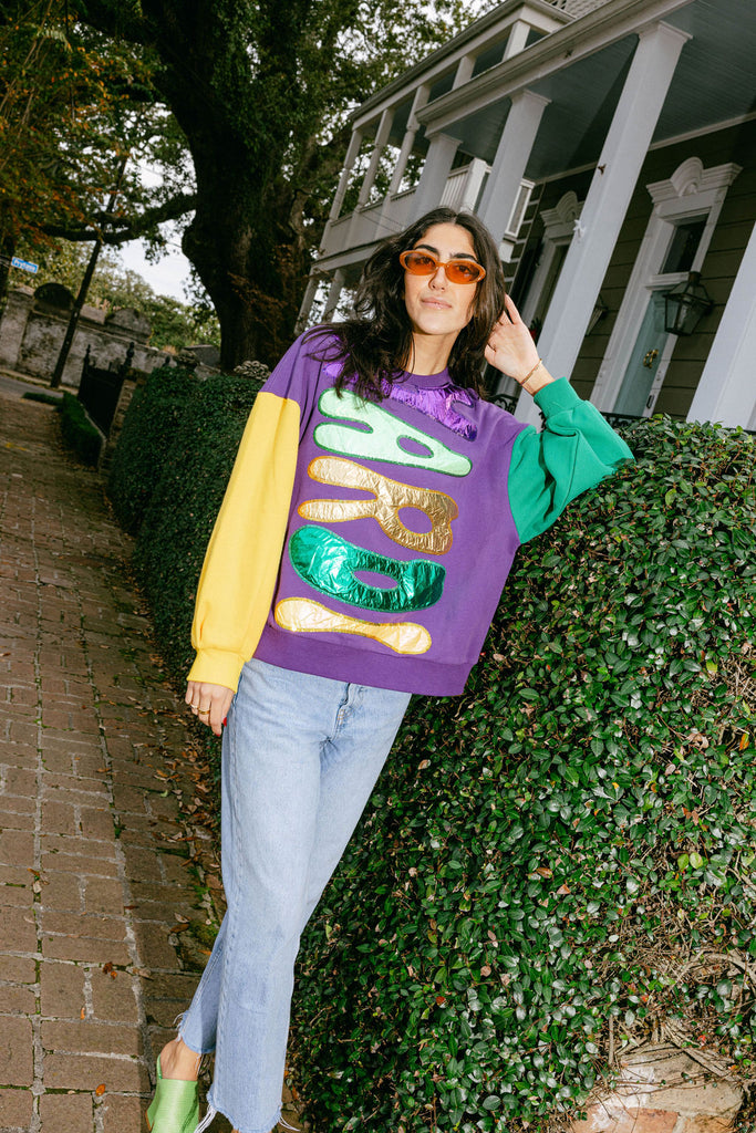 mardi gras gator stripe sweatshirt