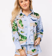 Blue & White Stripe Island Cotton Button Up Top