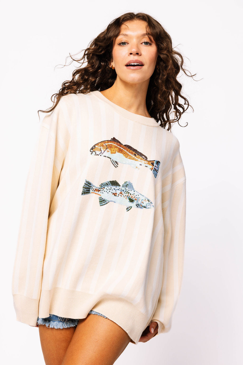 Beige Stripe Fish Sweater