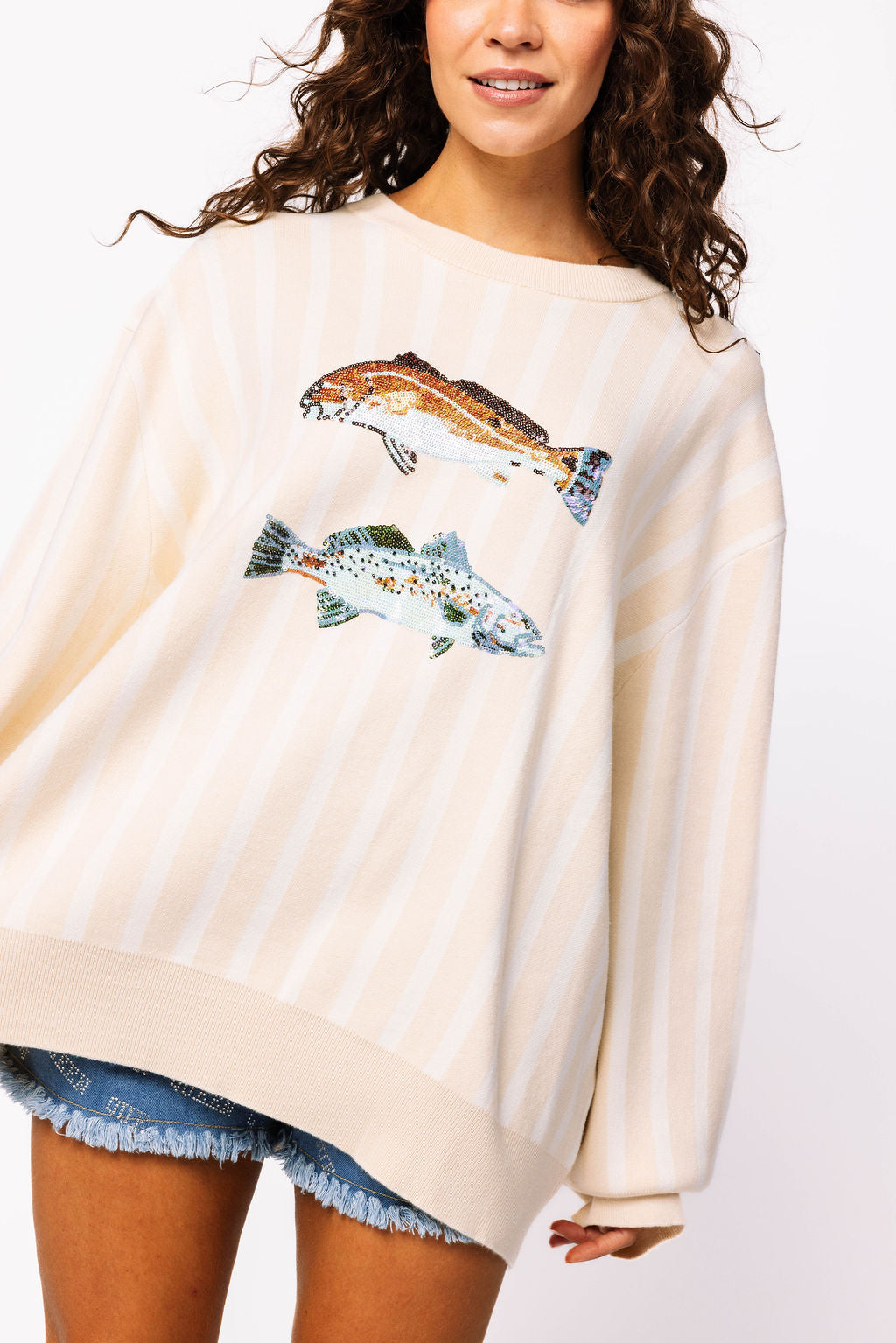 Beige Stripe Fish Sweater