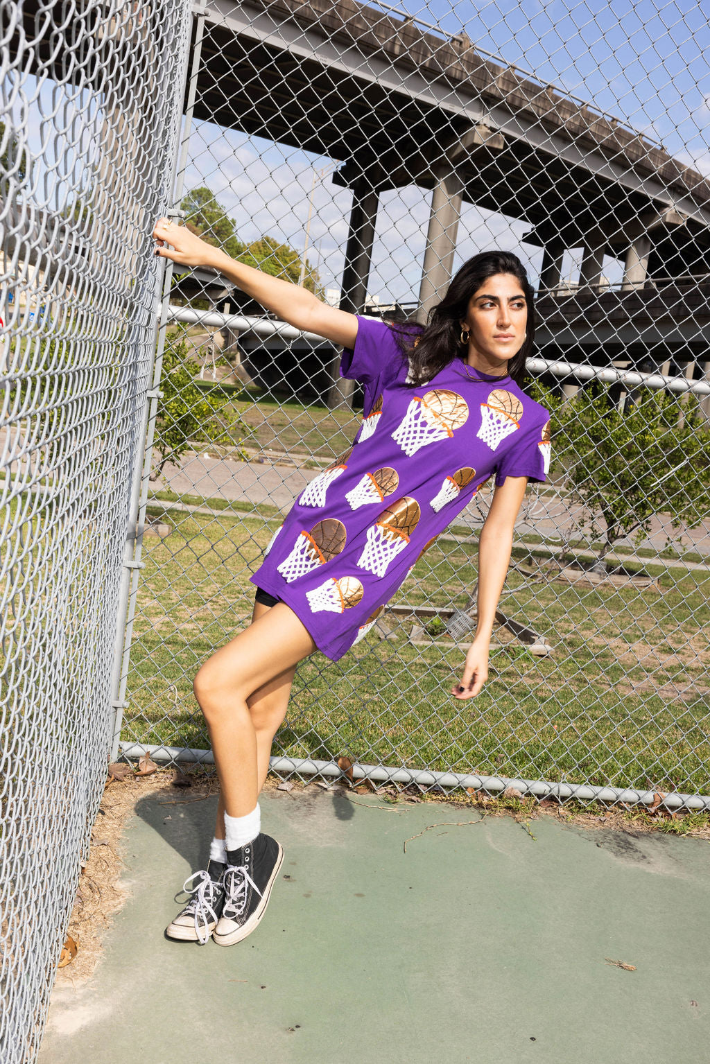 Purple Basketball Hoop Tee Dress