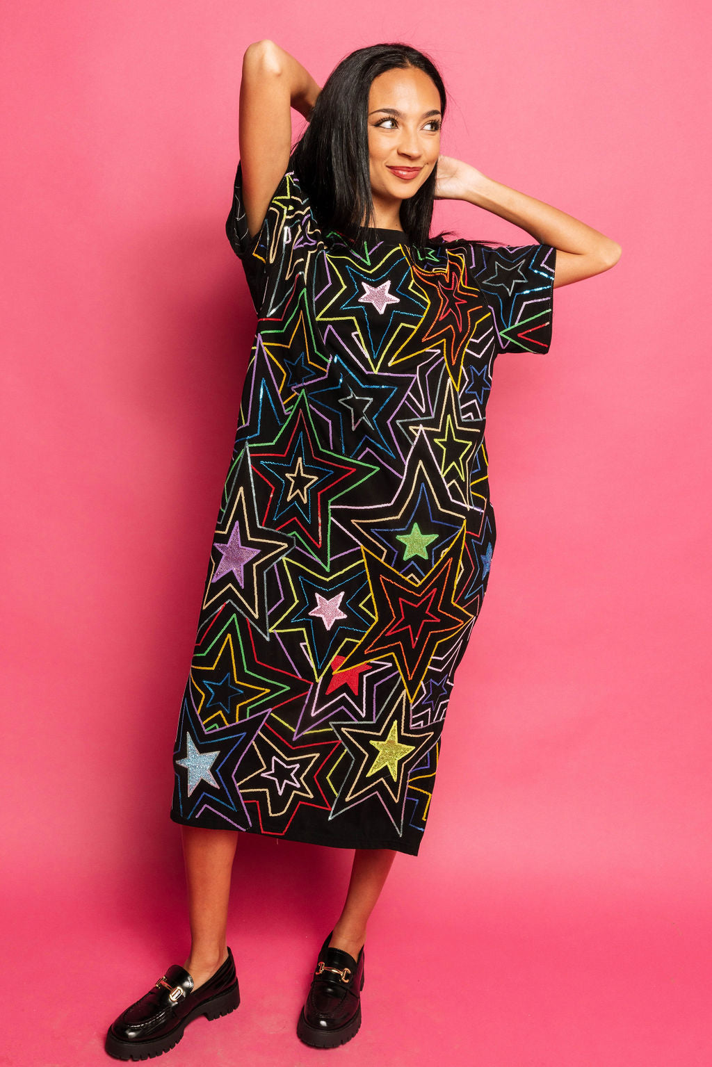 Black Multi Star Midi Dress