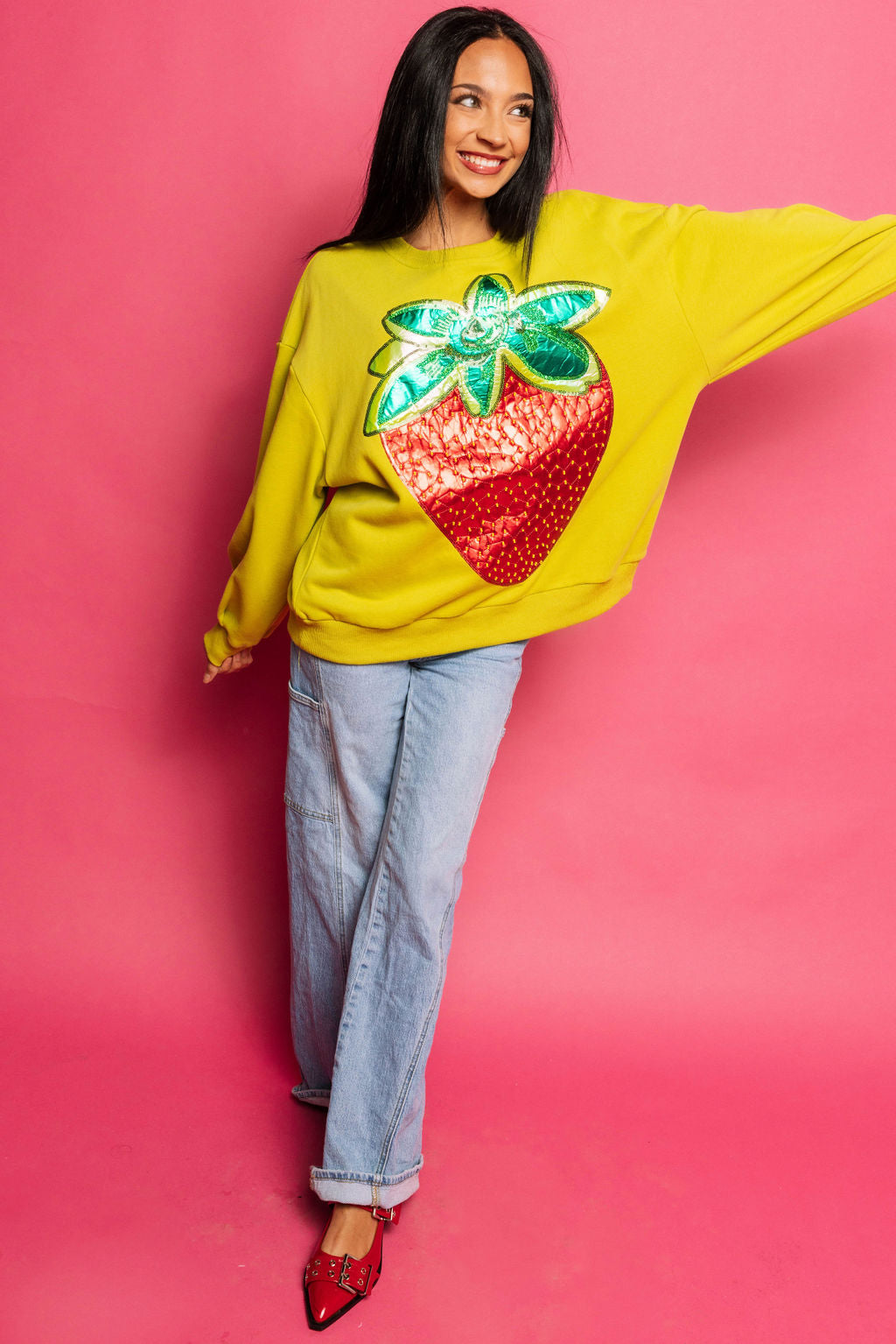 Lime Green Metallic Strawberry Sweatshirt