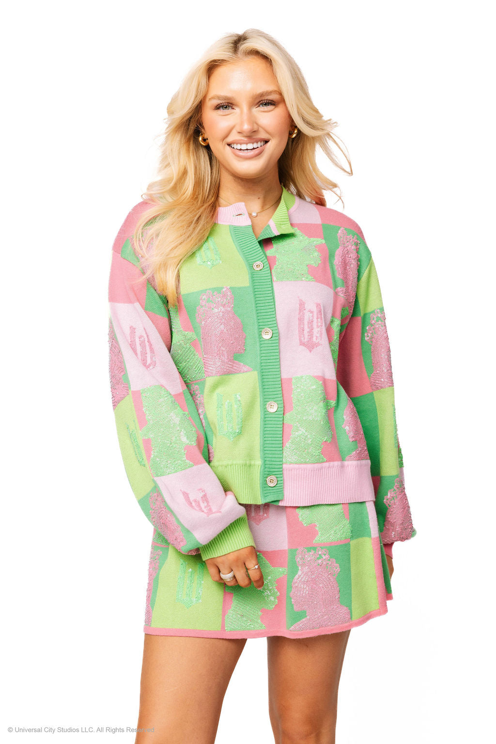 Licensed Pink & Green Colorblock Glinda and Elphaba Profile Cardigan