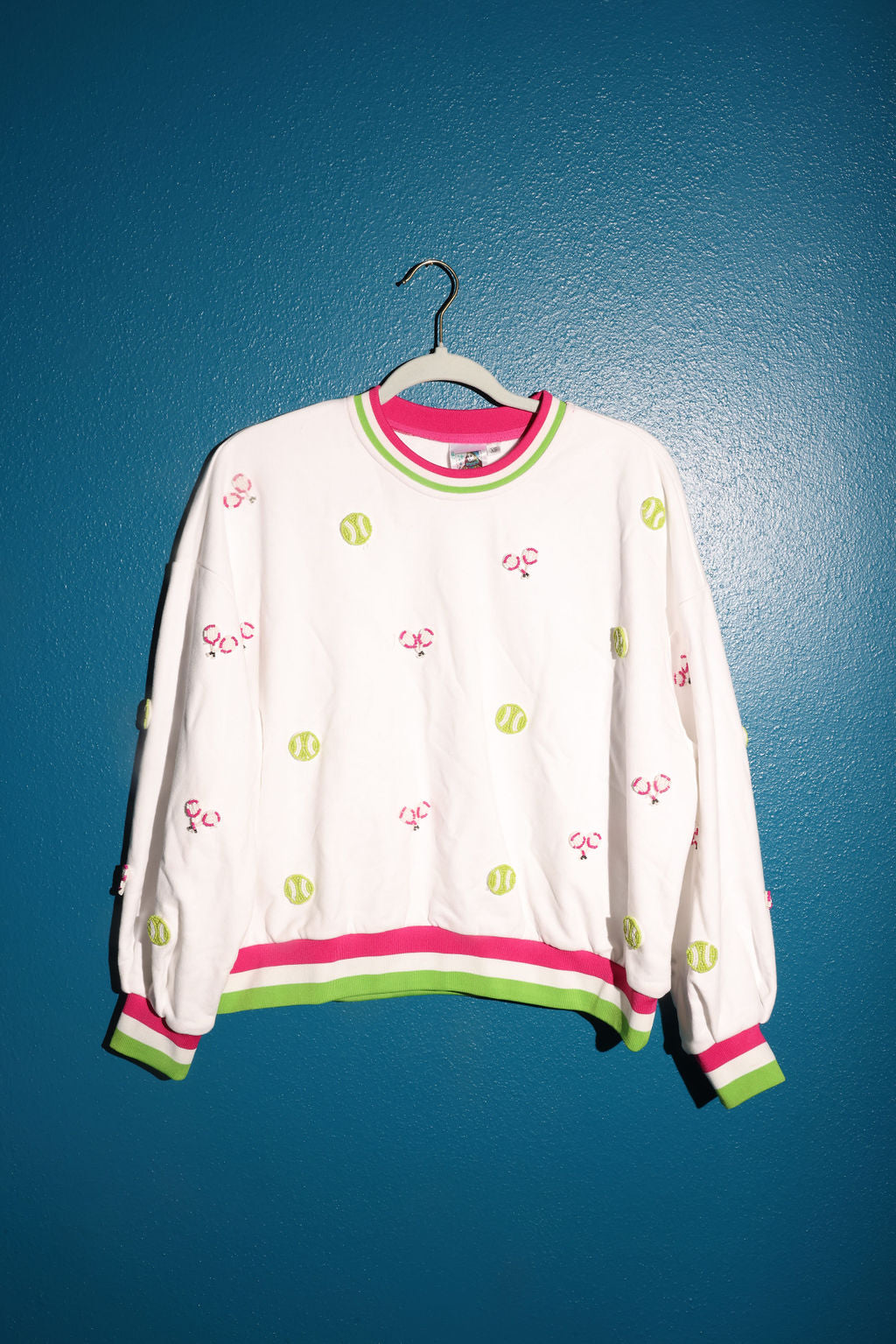 SAMPLE WHITE MULTI BEADED SCATTERED TENNIS SWEATSHIRT