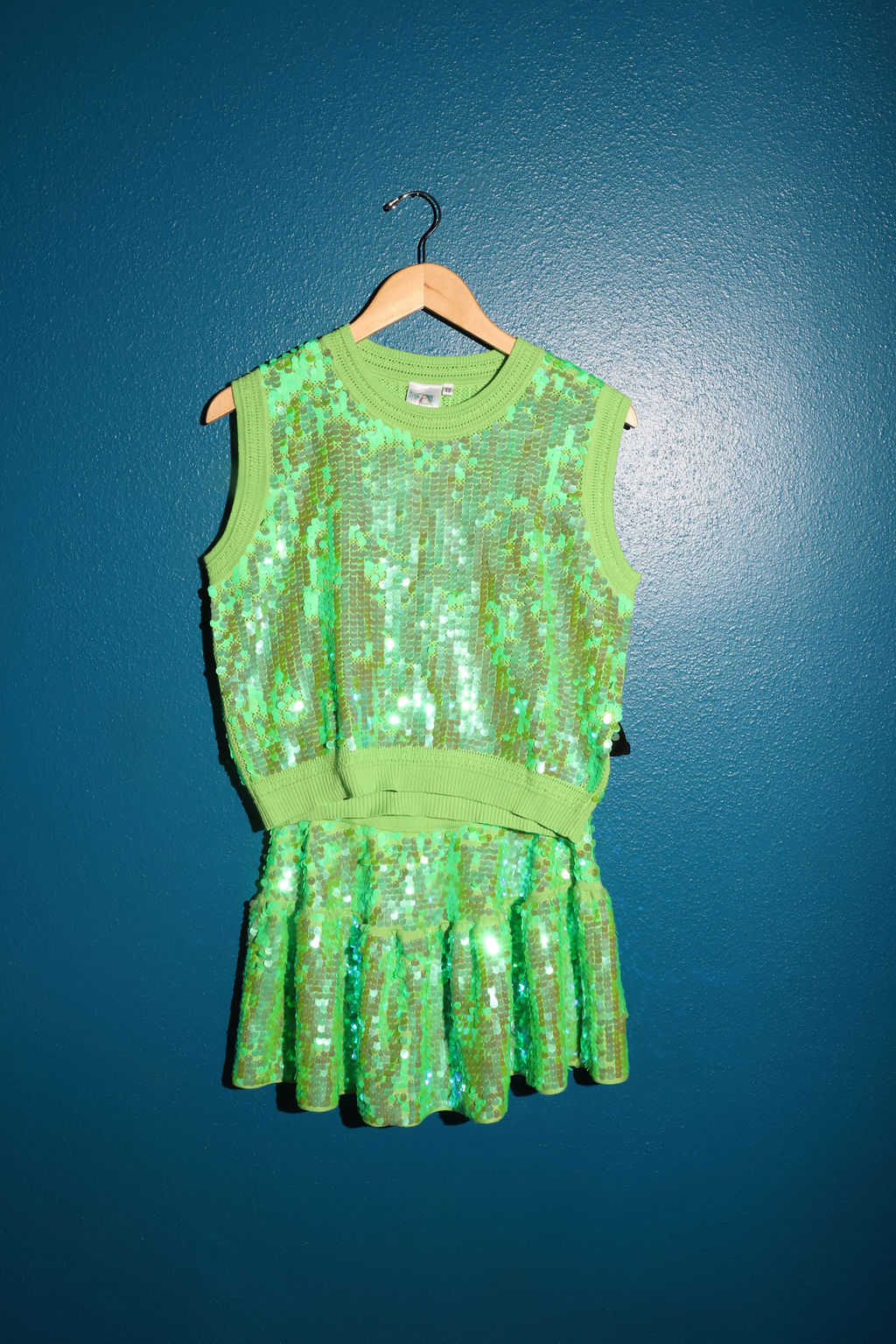 SAMPLE GREEN FULL SEQUIN KNIT TANK/SKIRT SET