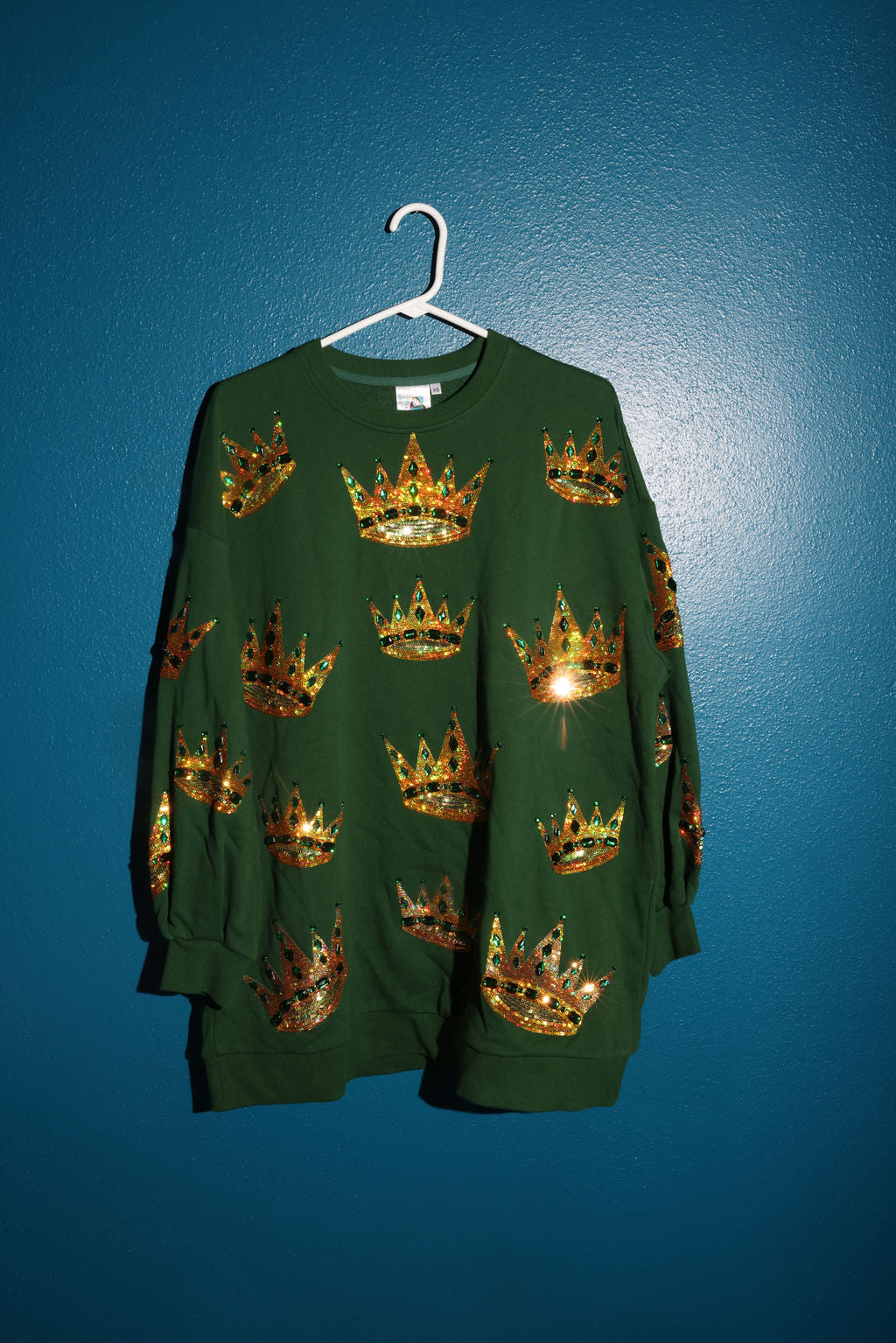 SAMPLE GREEN & GOLD CROWN ALL OVER SWEATSHIRT DRESS