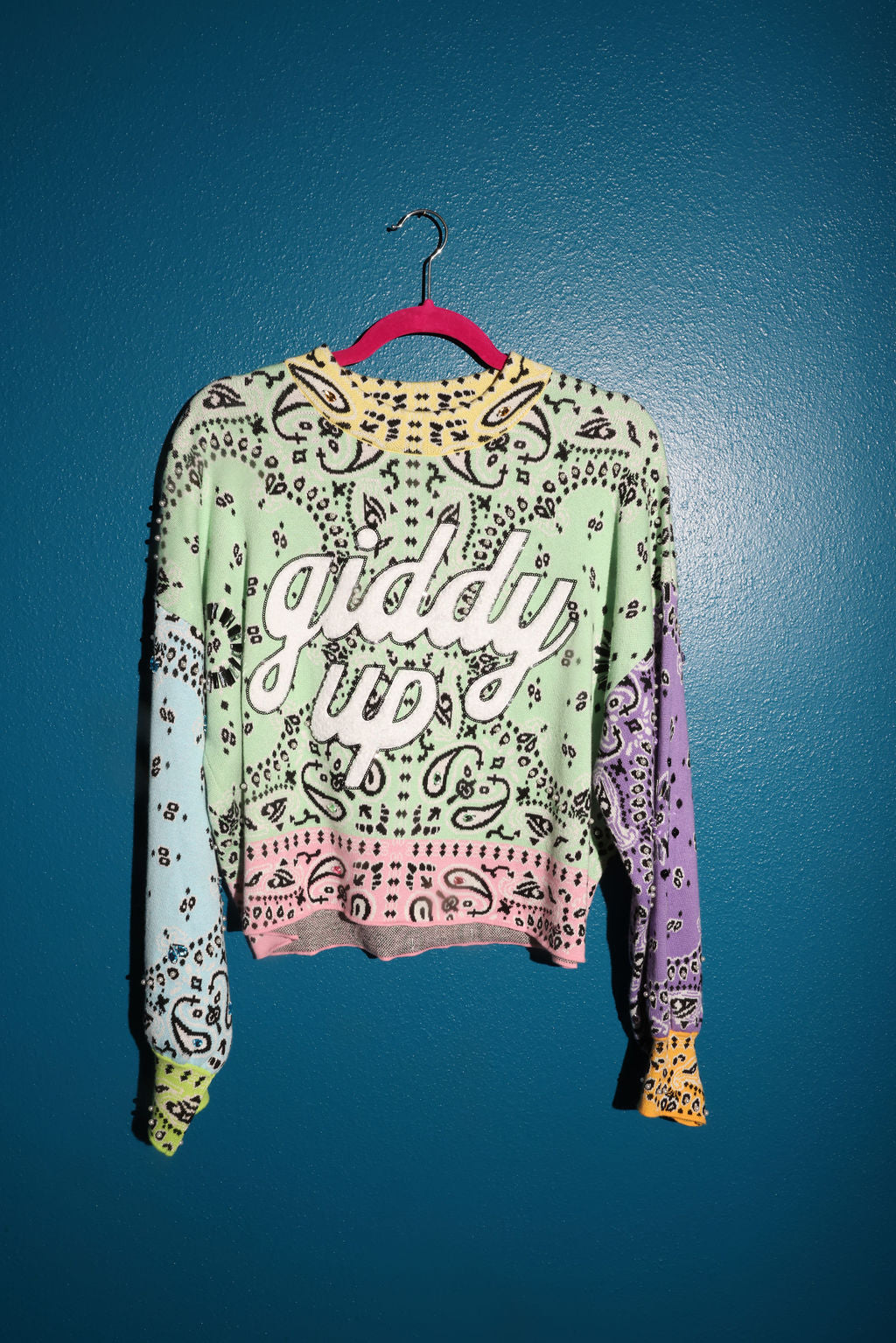 SAMPLE GIDDY UP MULTI COLORBLCOK BANDANA SWEATER