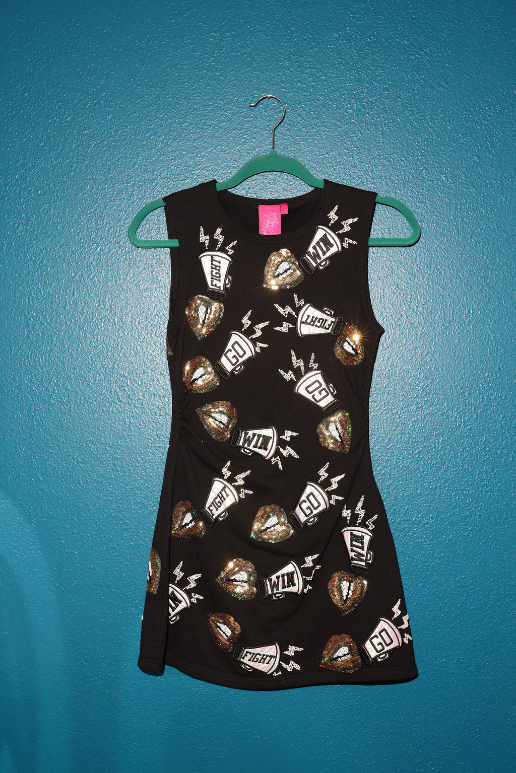 SAMPLE- BLACK & GOLD LIP CHANT TANK DRESS