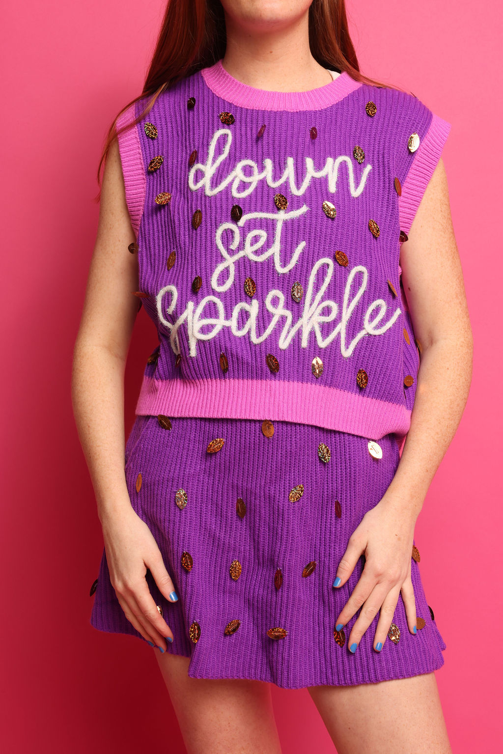 SAMPLE- Purple & Pink Down Set Sparkles Football Pailette Tank/Skirt Set