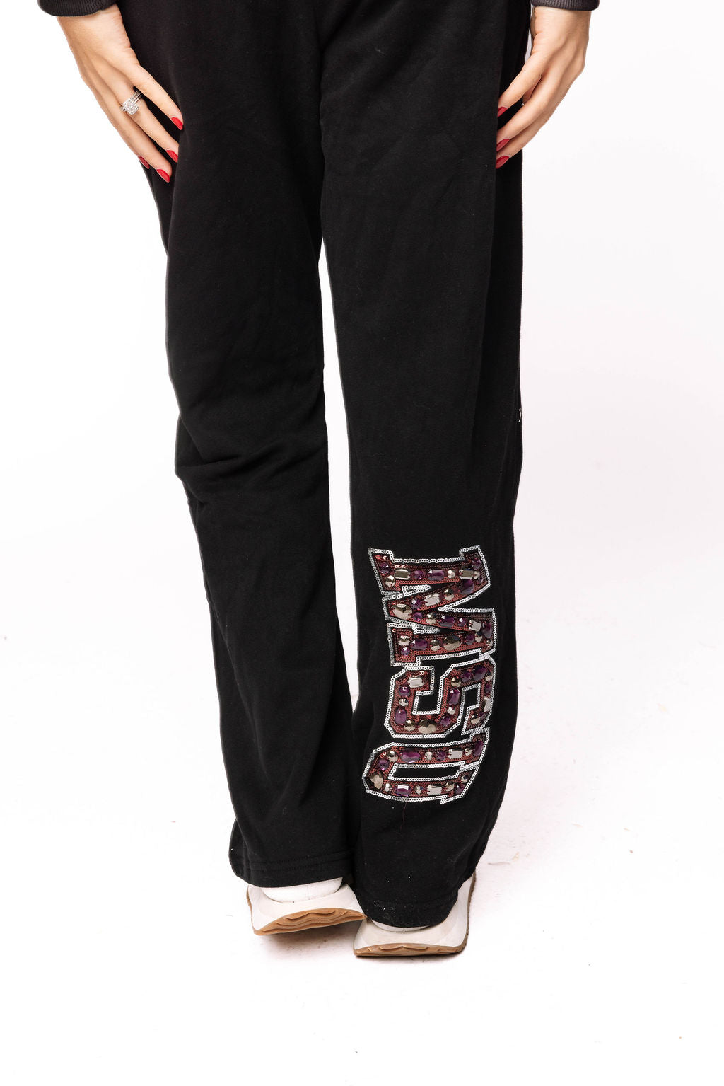 Licensed Sample - Miss State Black W/ Multi Jewel Letter Sweatshirt/Pant SET