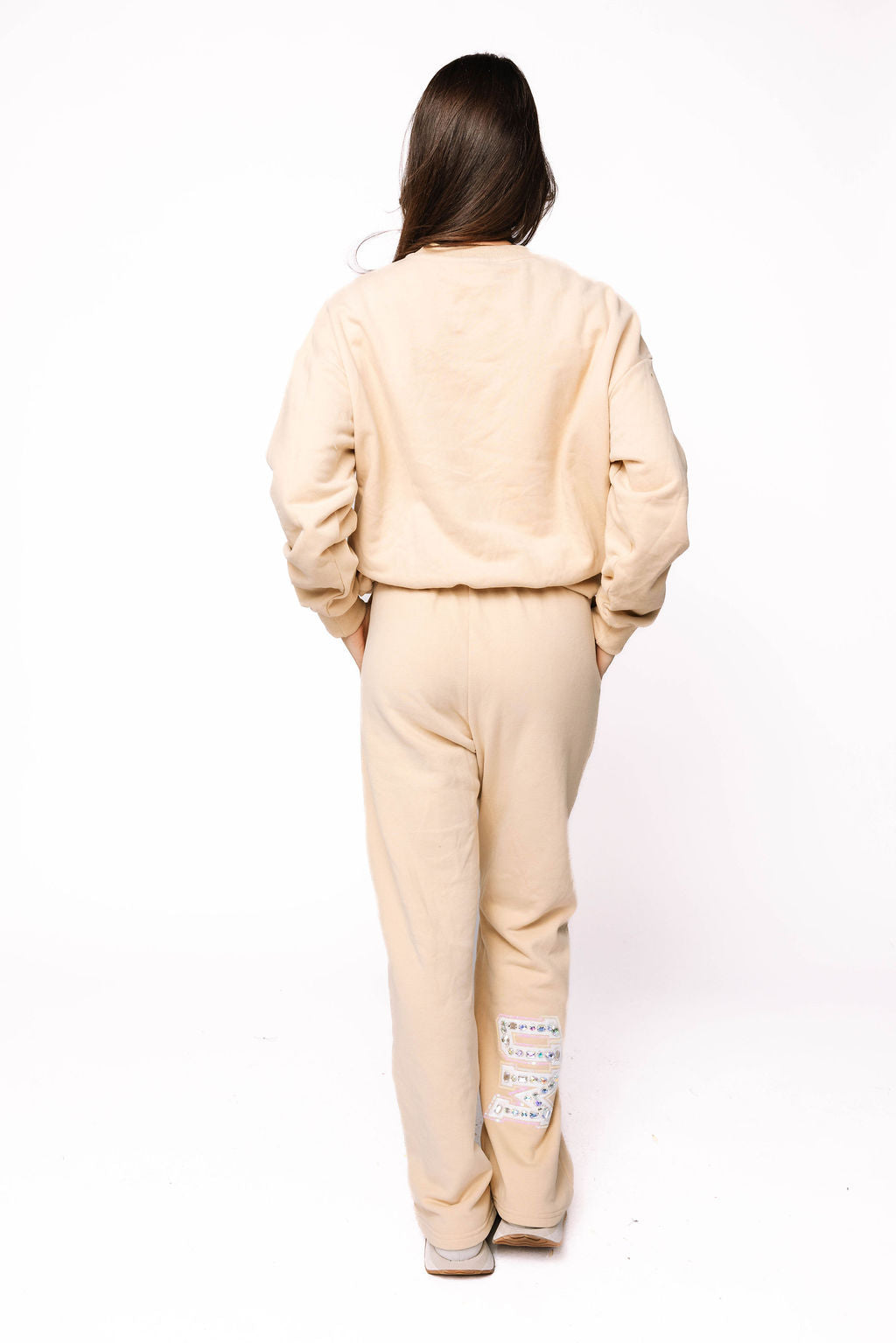Licensed Sample - Ole Miss Tan W/White Jewel Letter Sweatshirt and Sweatpants SET