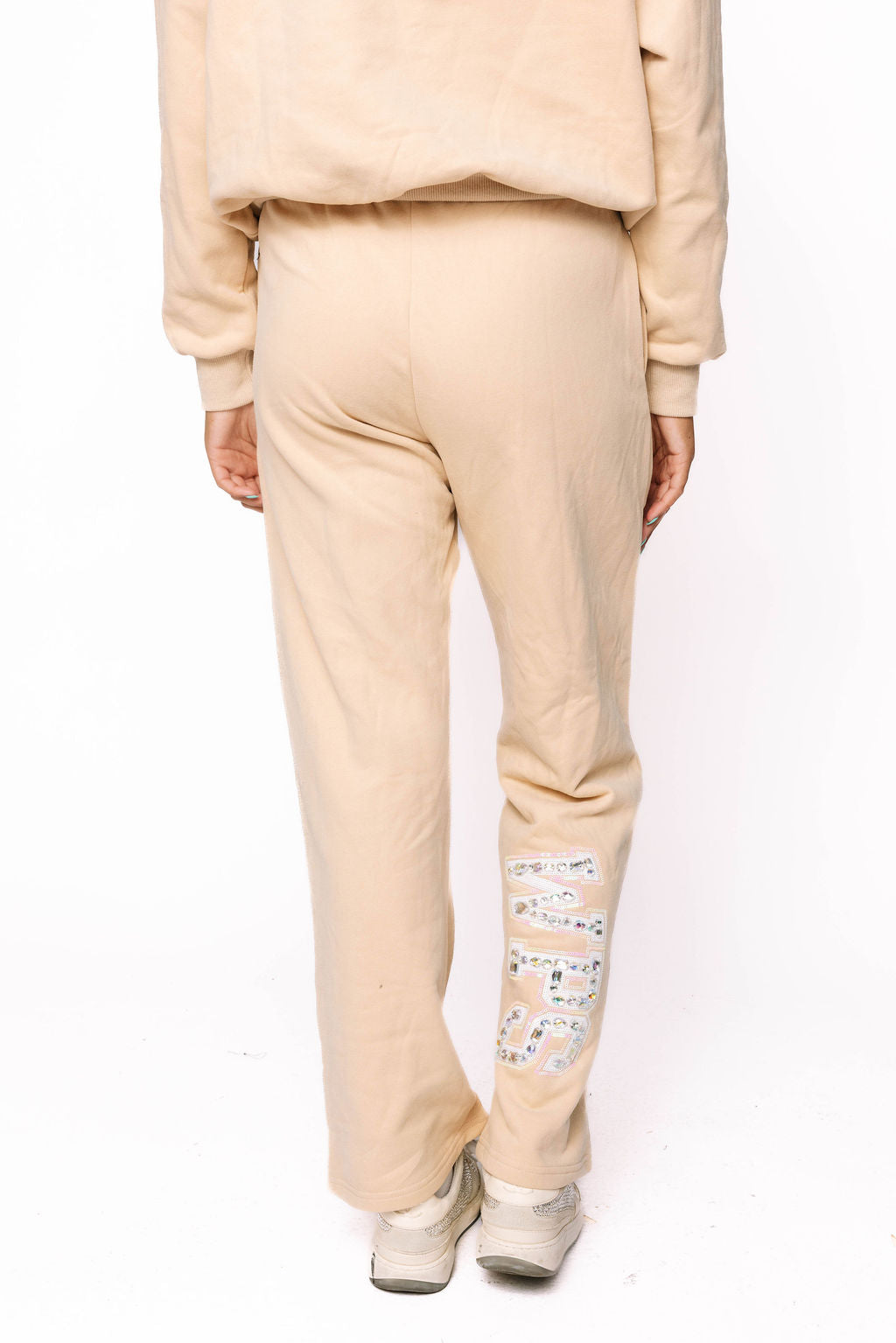 Licensed Sample - Arkansas Tan W/White Jewel Letter Sweatshirt and Sweatpants SET