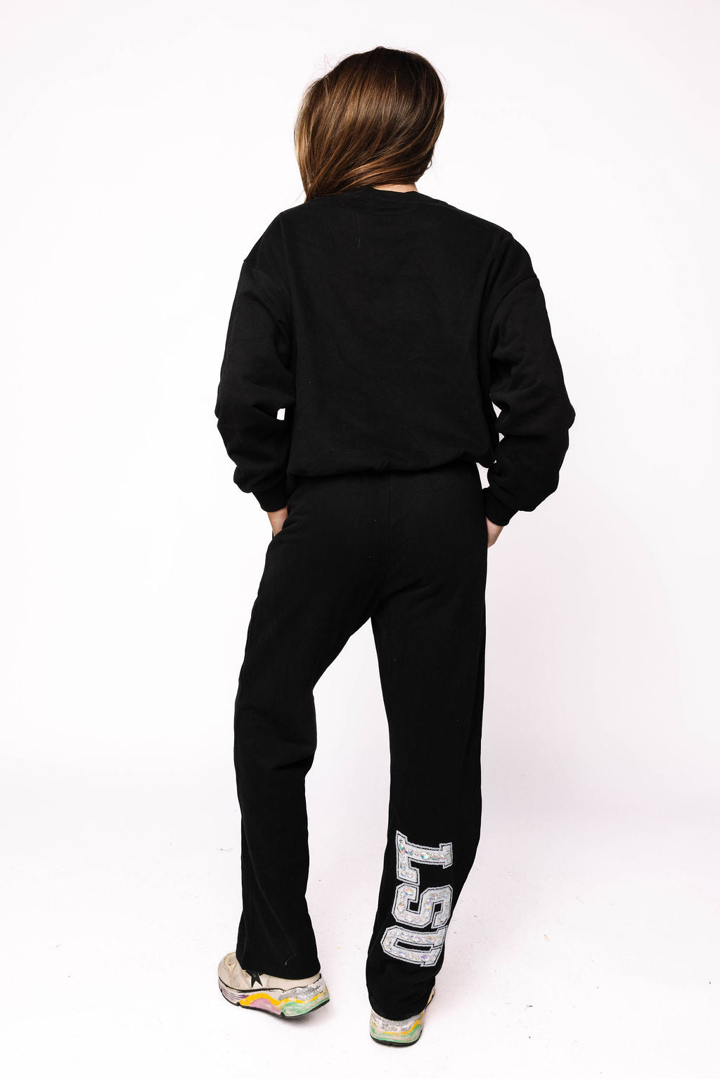 Licensed Sample - LSU Black w/ White Jewel Letter Sweatshirt and Sweatpants SET