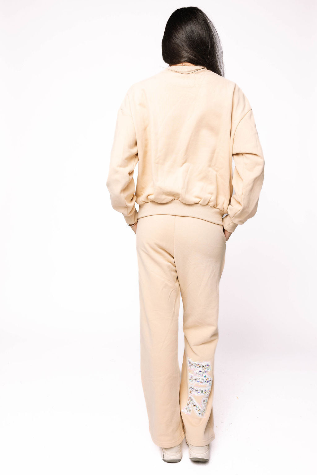 Licensed Sample - Mizzou Tan W/White Jewel Letter Sweatshirt and Sweatpants SET