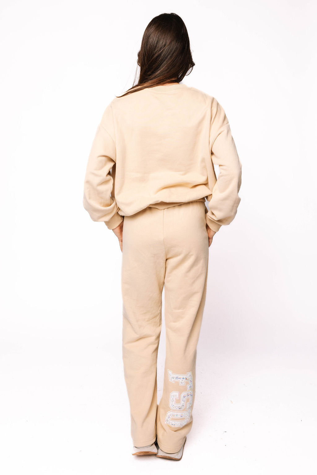 Licensed Sample - Florida State Tan W/White Jewel Letter Sweatshirt and Sweatpants SET