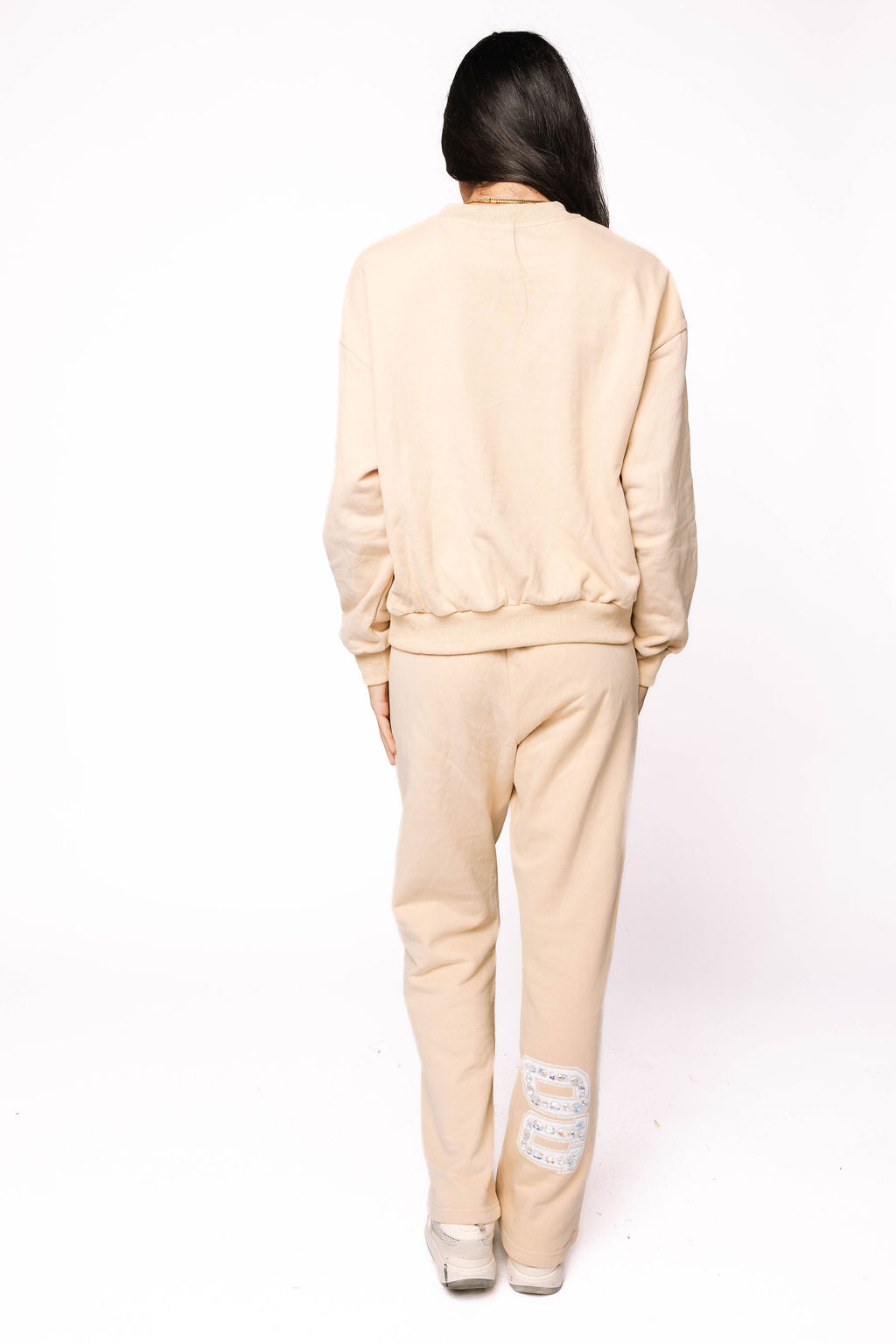 Licensed Sample - Oklahoma Tan W/White Jewel Letter Sweatshirt and Sweatpants SET