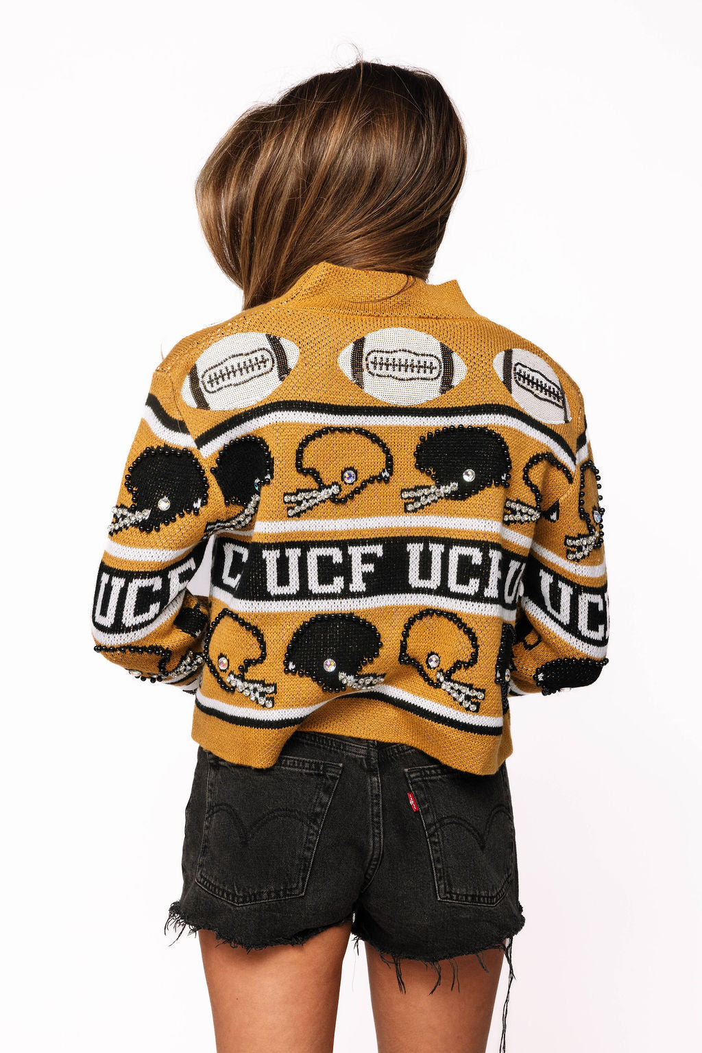 Licensed Sample - UCF Vintage Football Helmet Stripe Turtle Neck Sweater