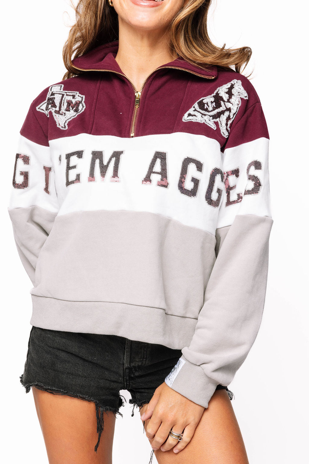 Licensed Texas A&M Quarter Zip Colorblock Sweatshirt
