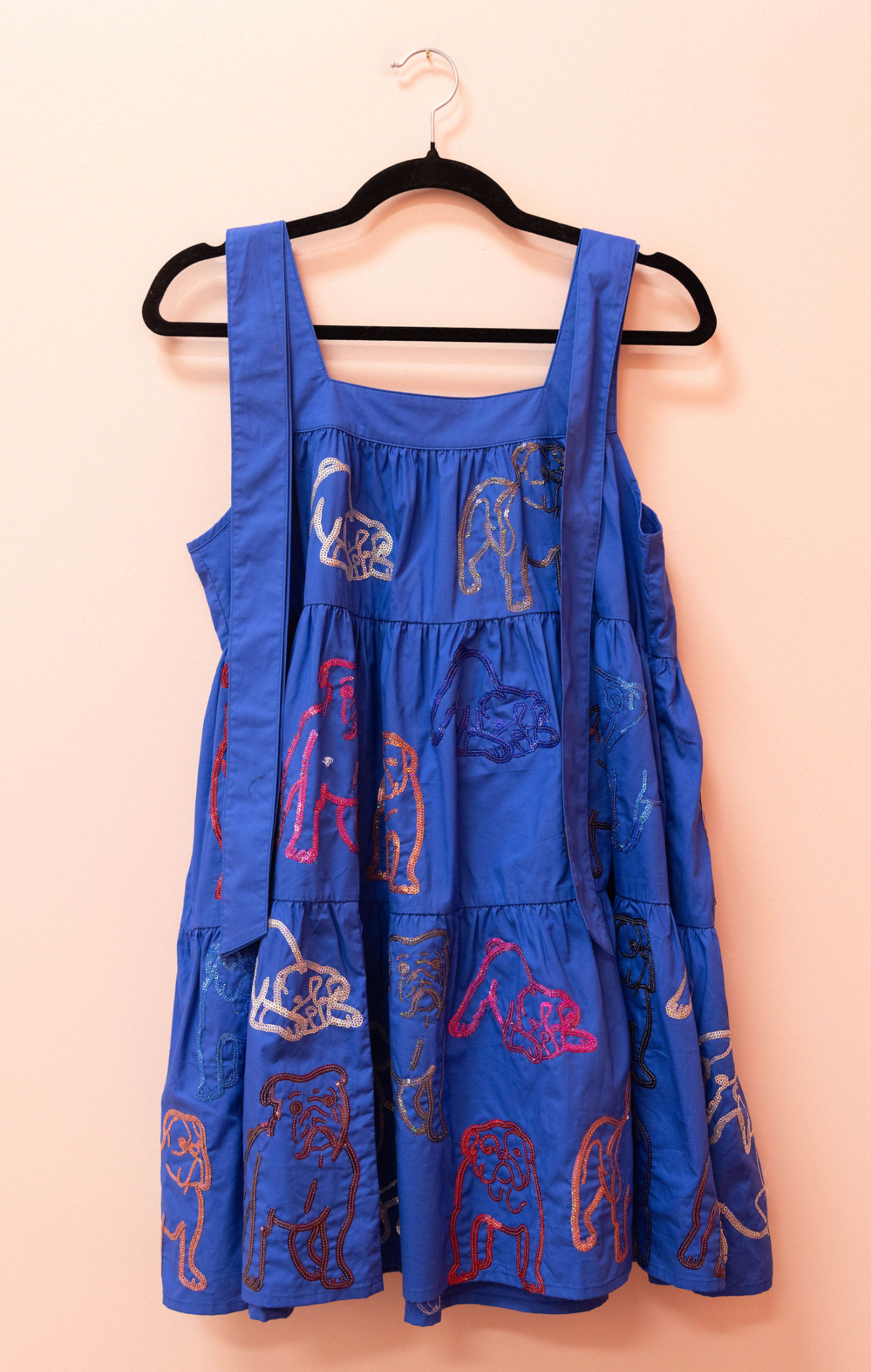 SAMPLE- ROYAL BLUE & RAINBOW BULLDOG COTTON DRESS