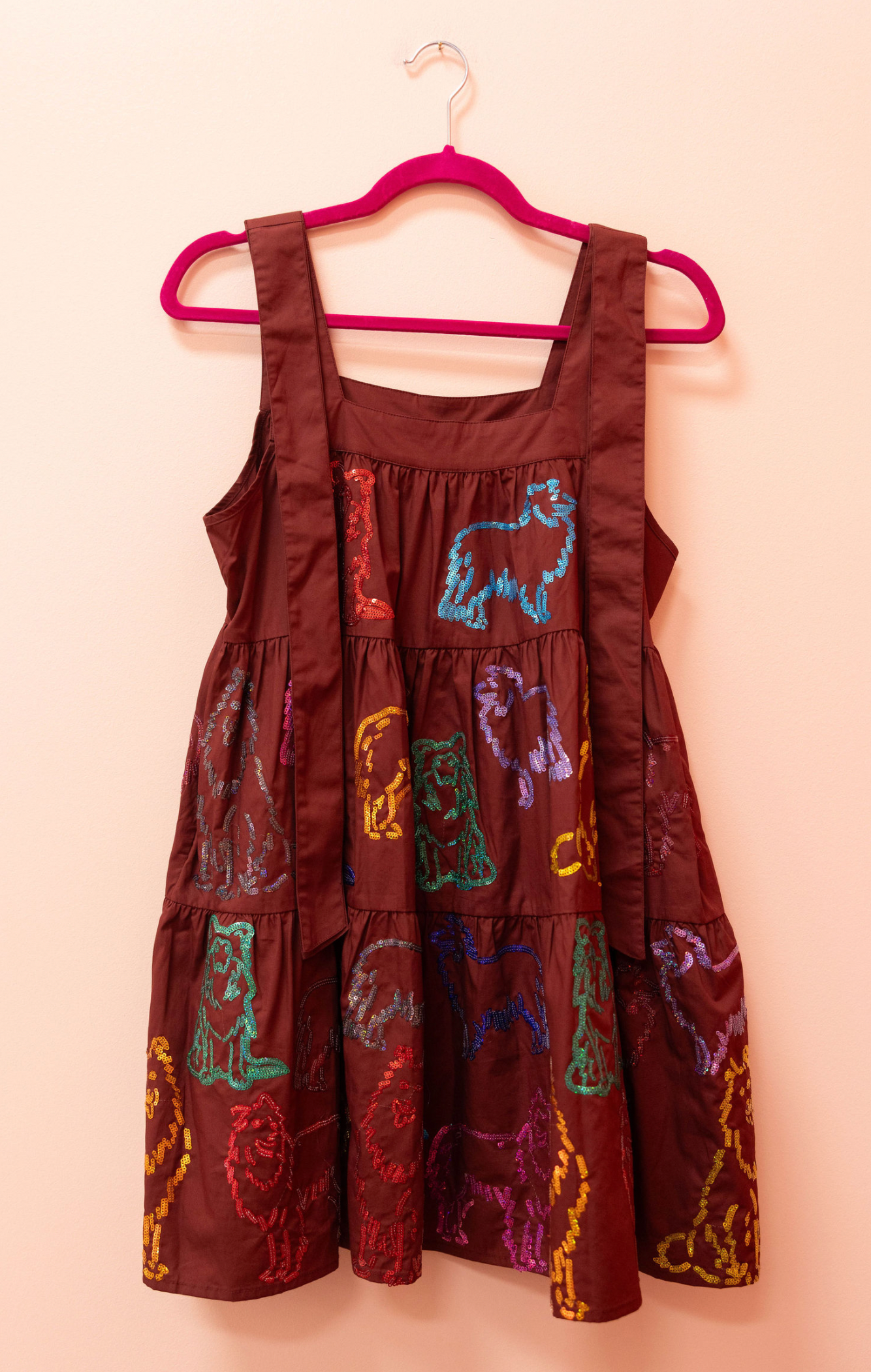 SAMPLE- MAROON & RAINBOW COLLIE DOG COTTON DRESS