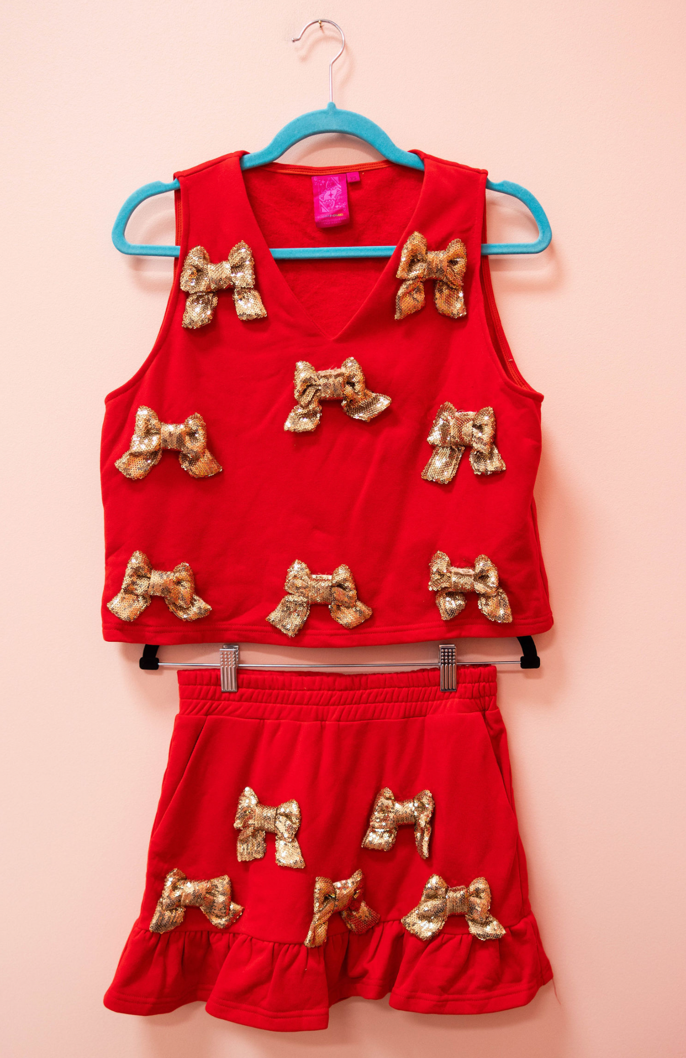 SAMPLE- RED & GOLD BOW SWEATSHIRT SET