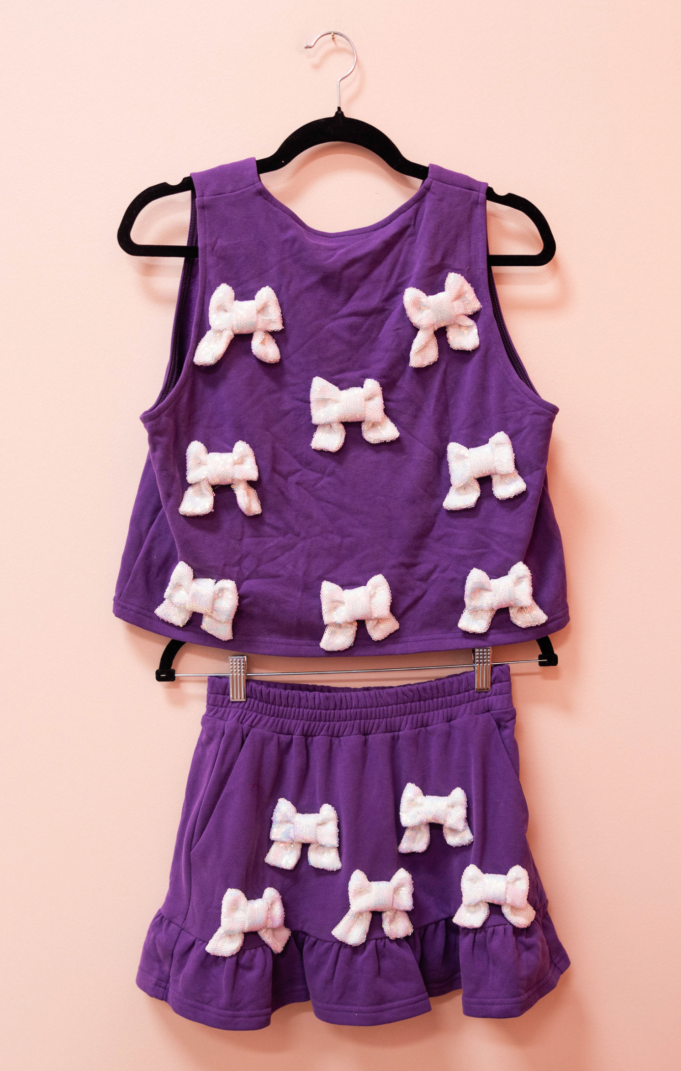 SAMPLE- PURPLE & WHITE BOW SWEATSHIRT SET