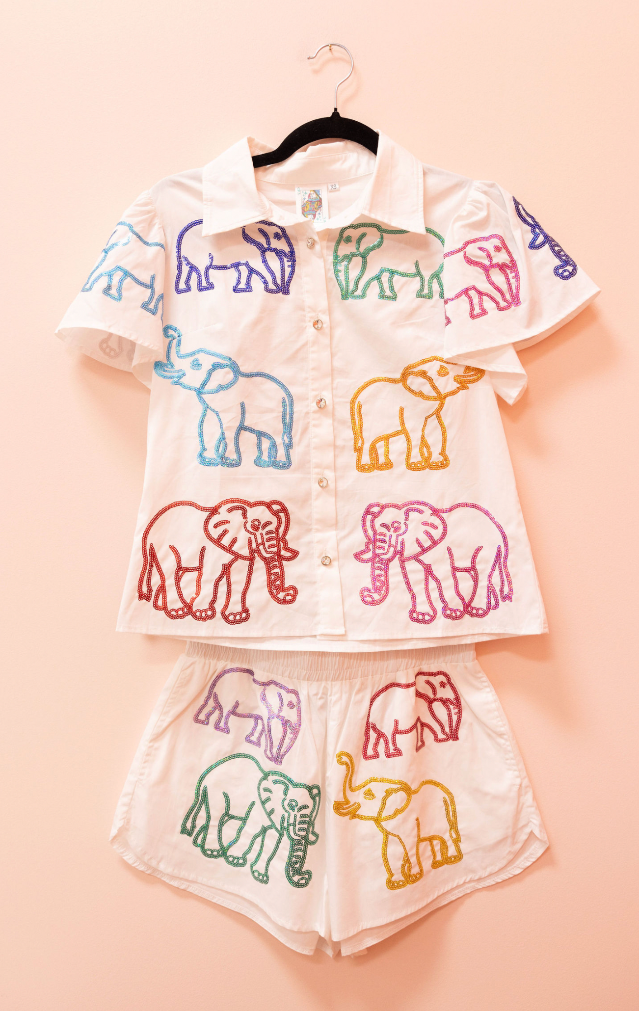 SAMPLE- WHITE & RAINBOW ELEPHANT COTTON BUTTON DOWN SET