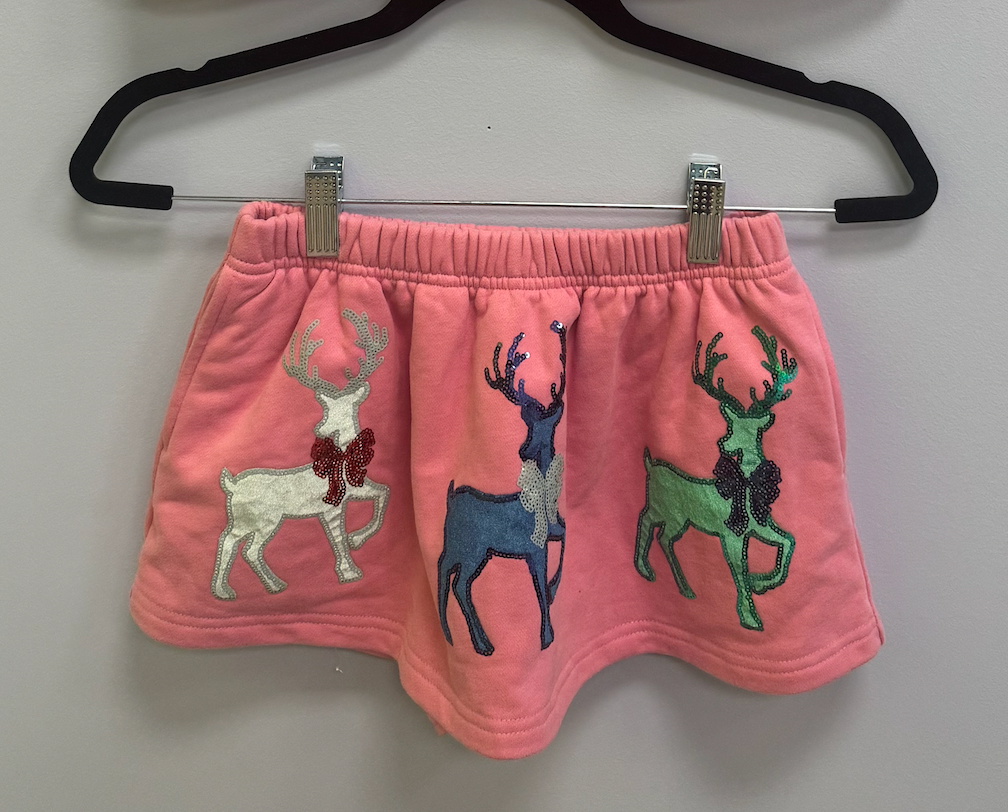 SAMPLE- KIDS PINK VELVET REINDEER WITH BOWS SKORT