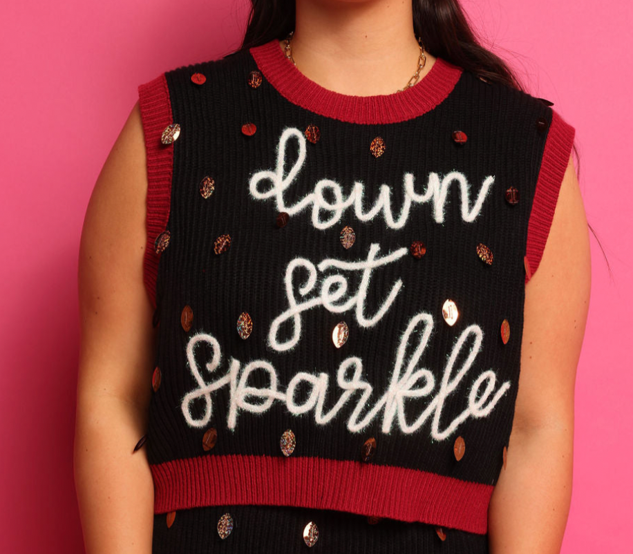 SAMPLE- Black & Garnet Down Set Sparkles Football Pailette Tank