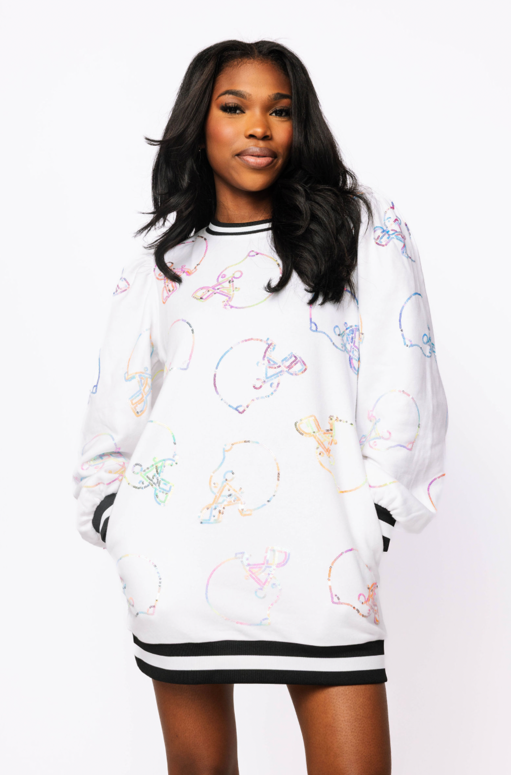 SAMPLE - White Multi Helmet Sweatshirt Dress