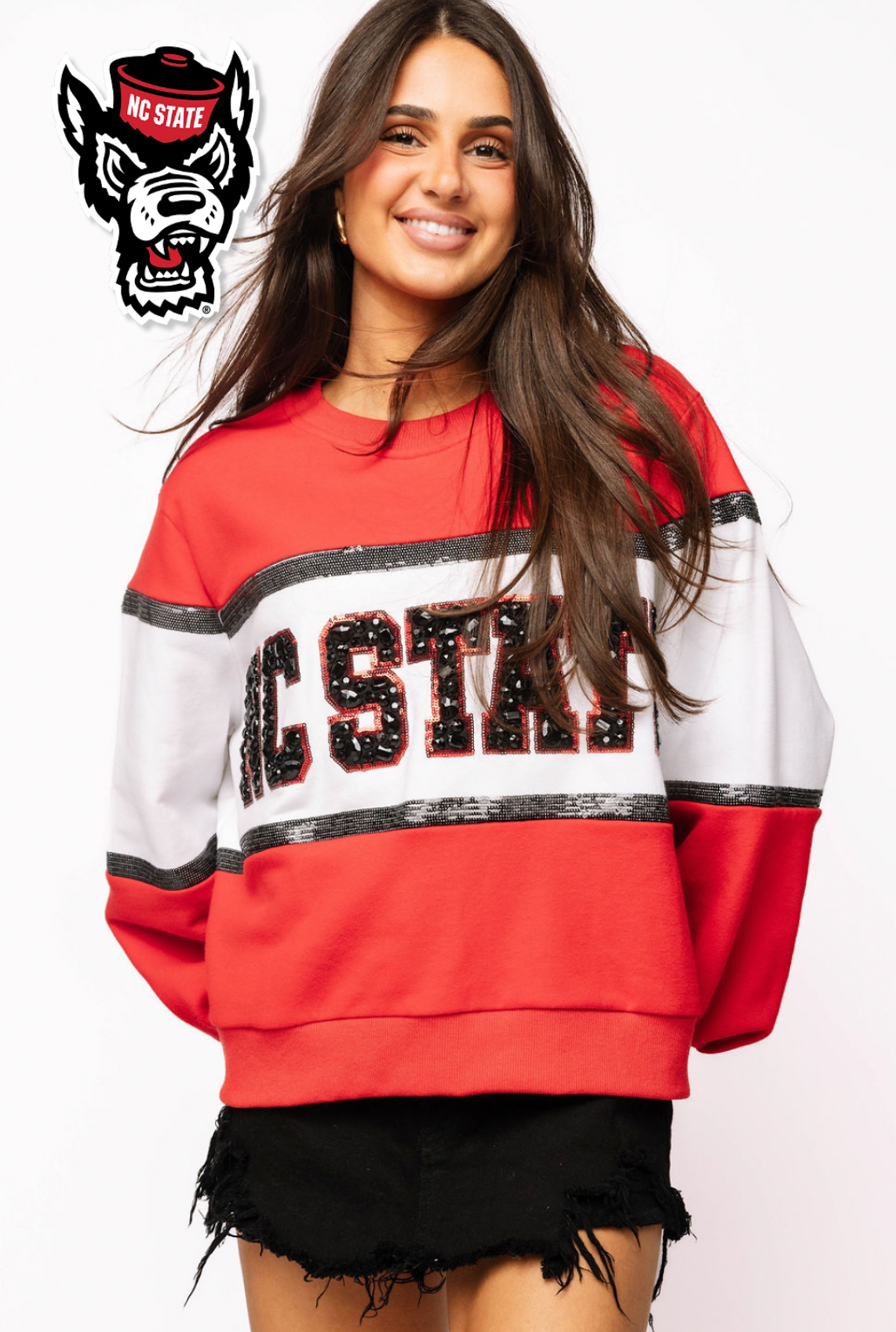 Licensed Sample - 'NC STATE' Colorblock Jewel Letter Sweatshirt