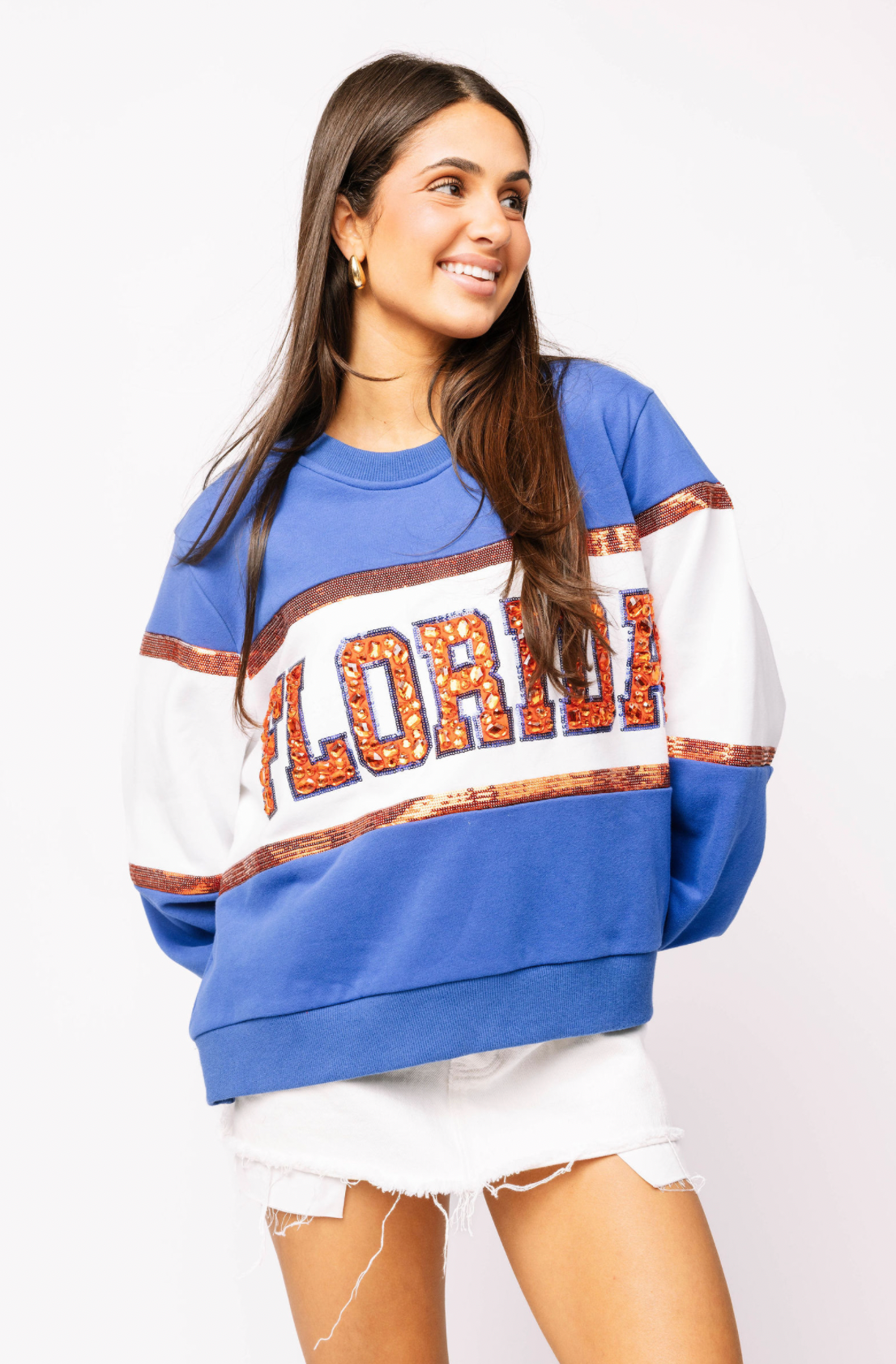 Licensed Sample - 'FLORIDA' Colorblock Jewel Letter Sweatshirt