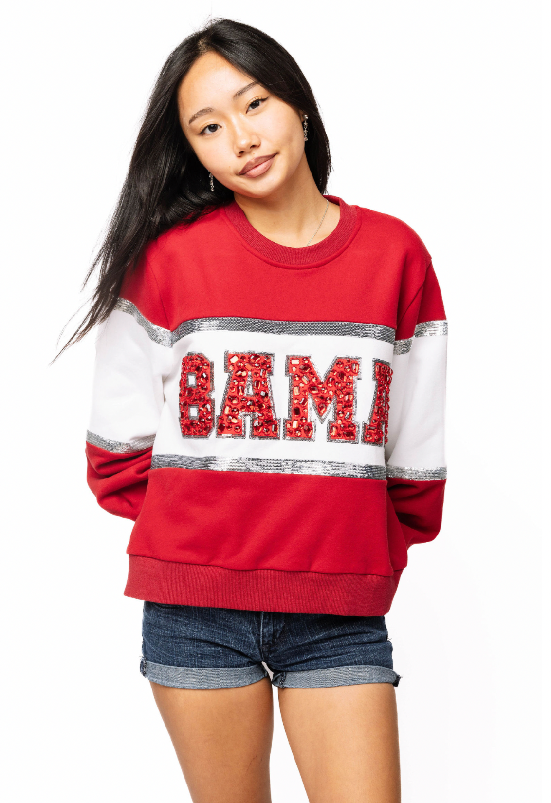 Licensed Sample - 'BAMA' Colorblock Jewel Letter Sweatshirt