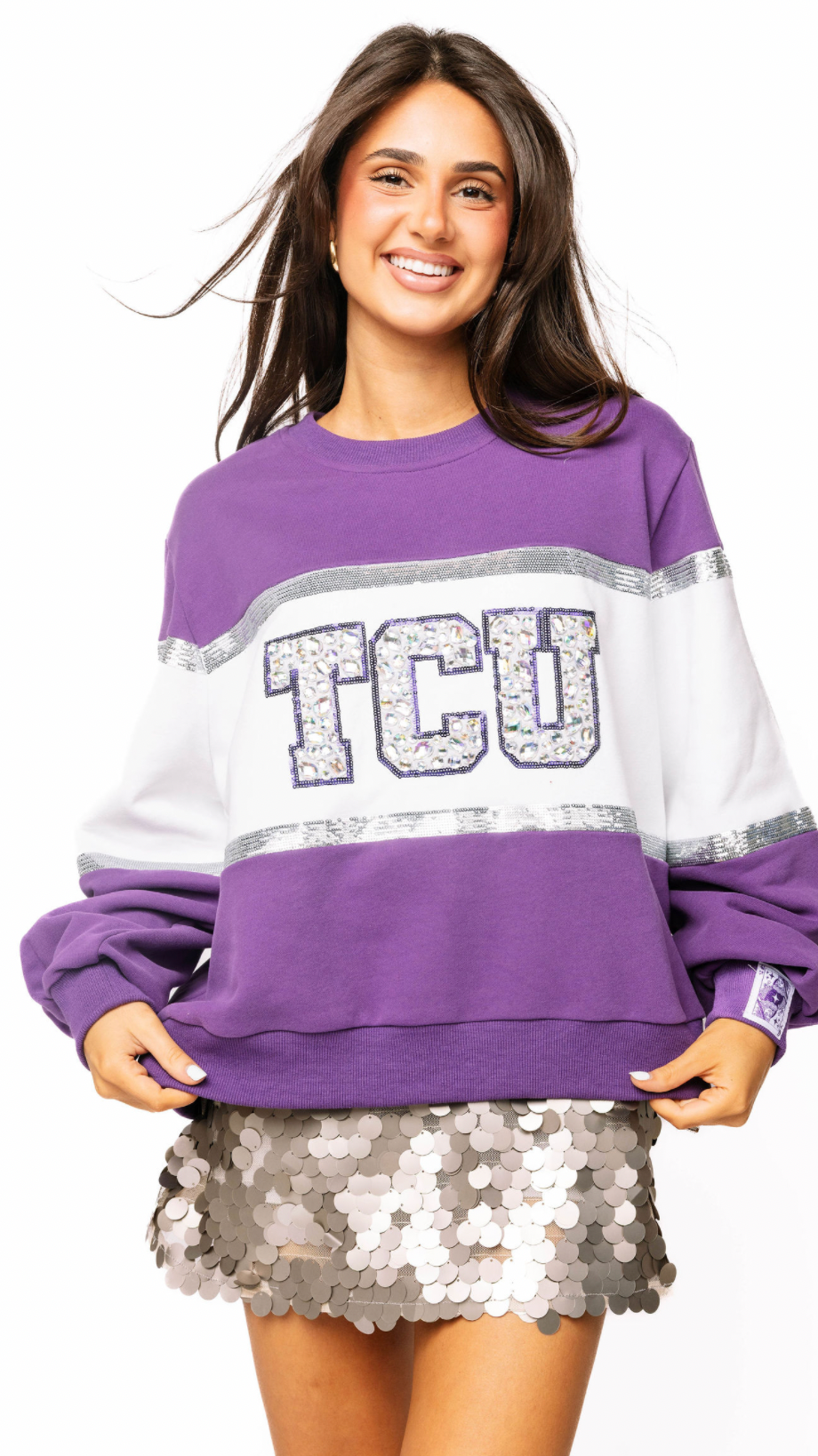 Licensed Sample - 'TCU' Colorblock Jewel Letter Sweatshirt
