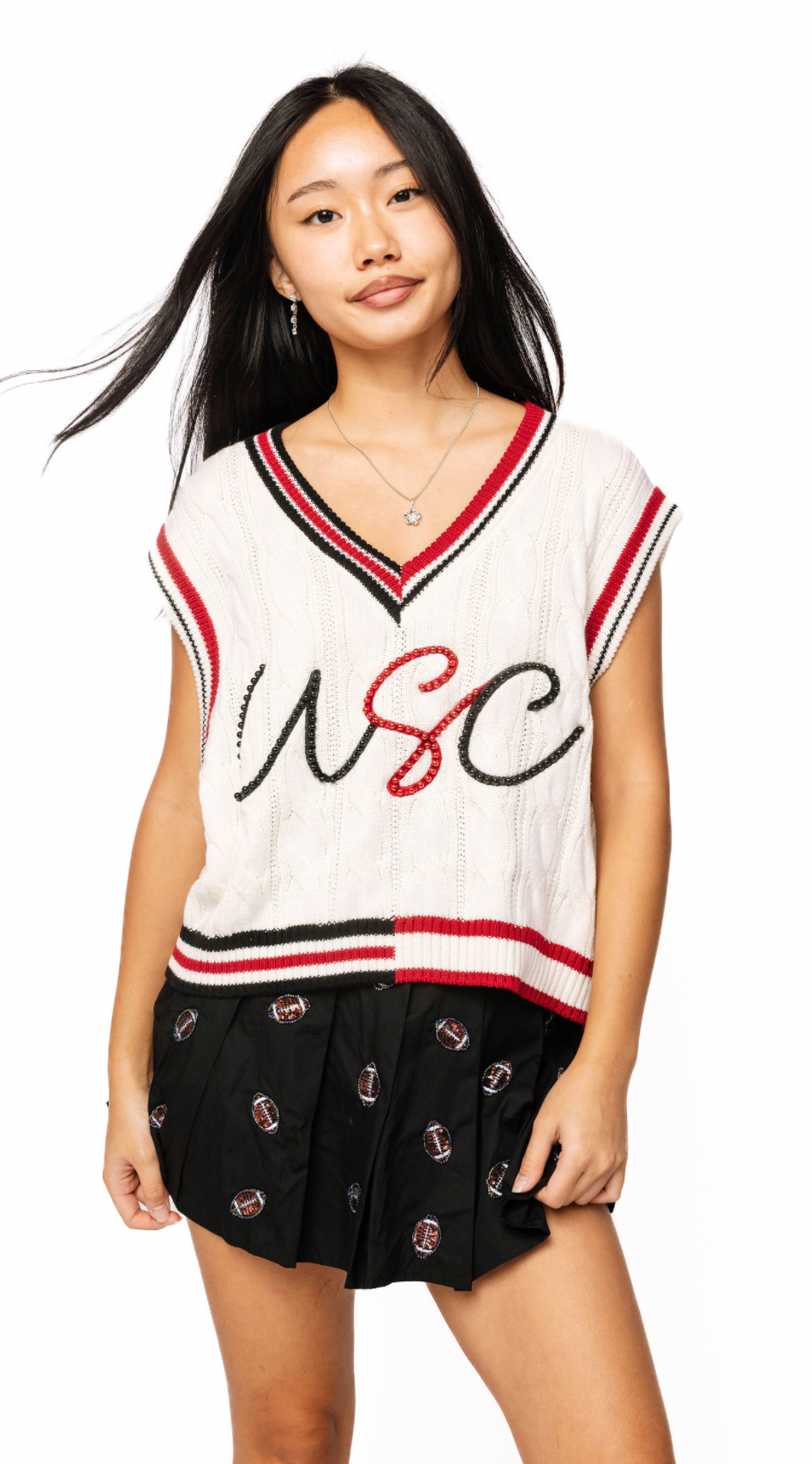 SAMPLE - Black Pleat Beaded Sequin Football Skort