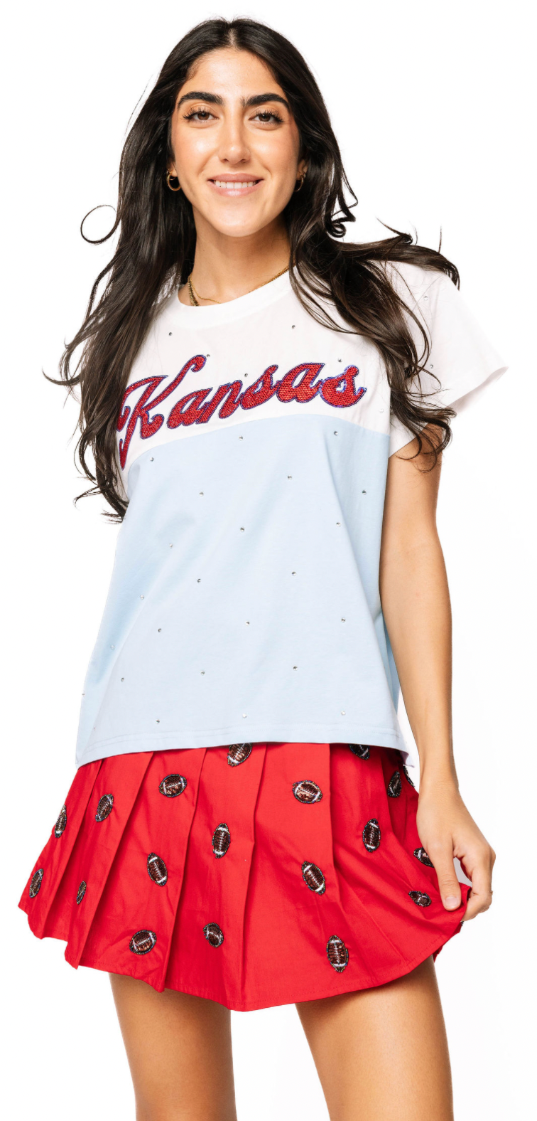 SAMPLE - Red Pleat Beaded Sequin Football Skort