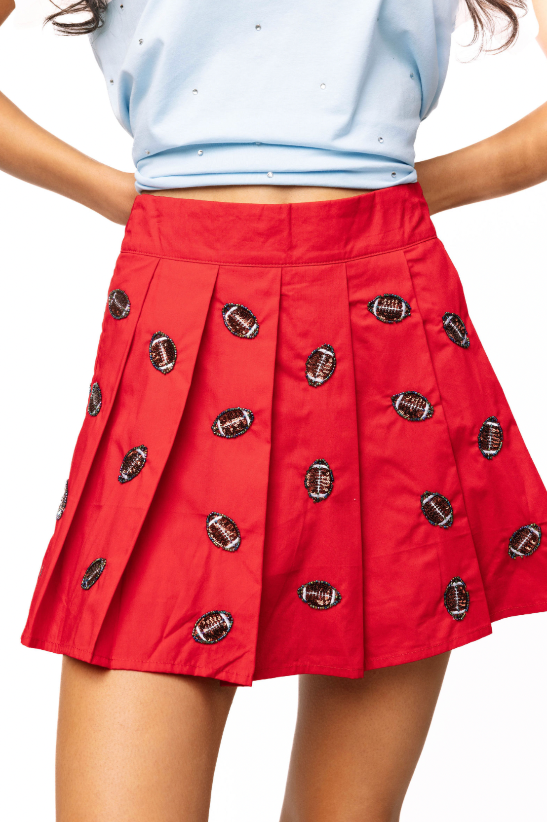 SAMPLE - Red Pleat Beaded Sequin Football Skort