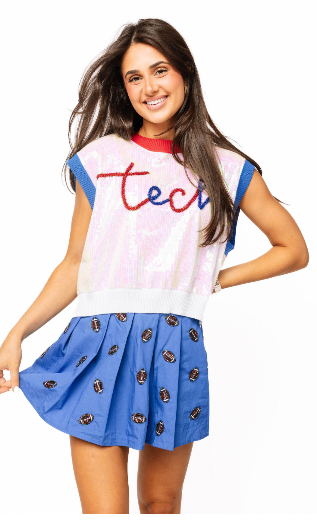 SAMPLE - Royal Pleat Beaded Sequin Football Skort