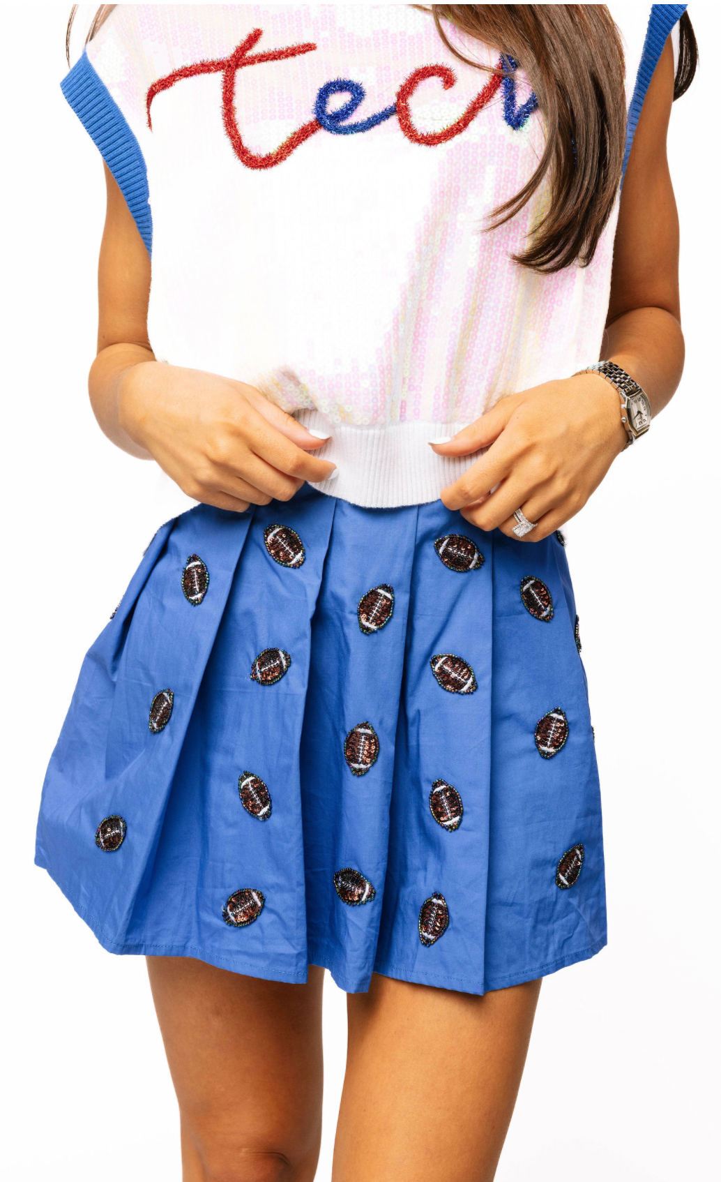 SAMPLE - Royal Pleat Beaded Sequin Football Skort