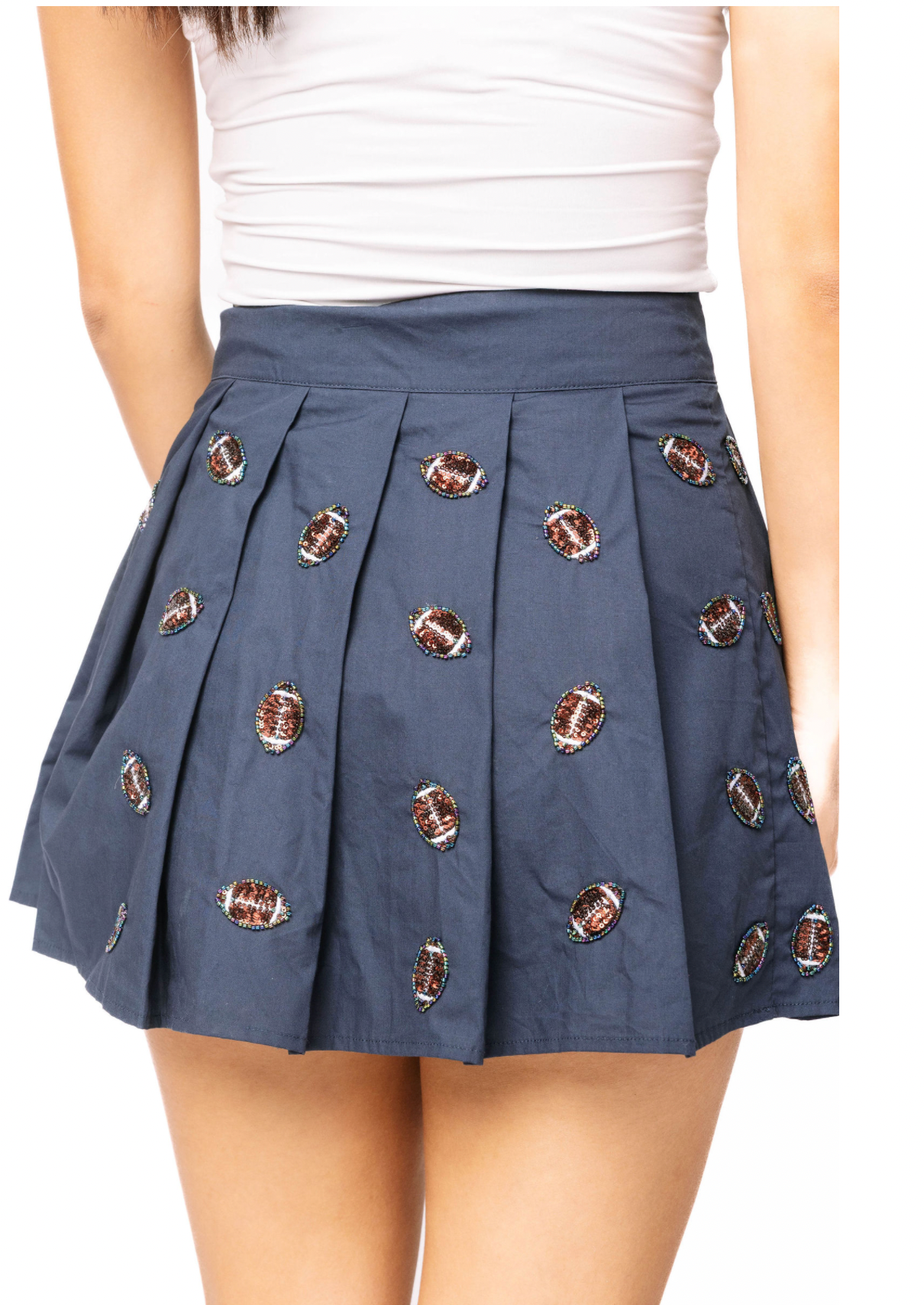 SAMPLE - Navy Pleat Beaded Sequin Football Skort